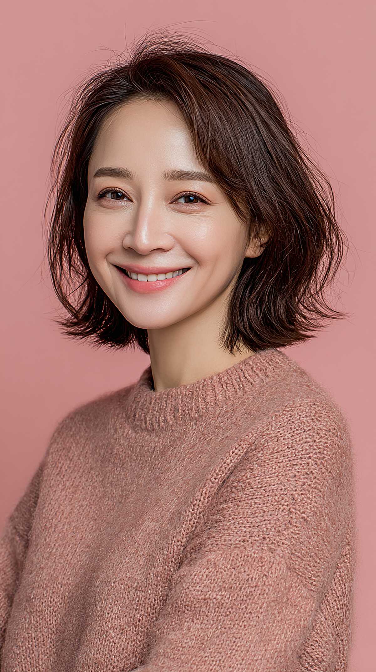 Dark Brunette Chin Bob with Feathered Midlengths and Air