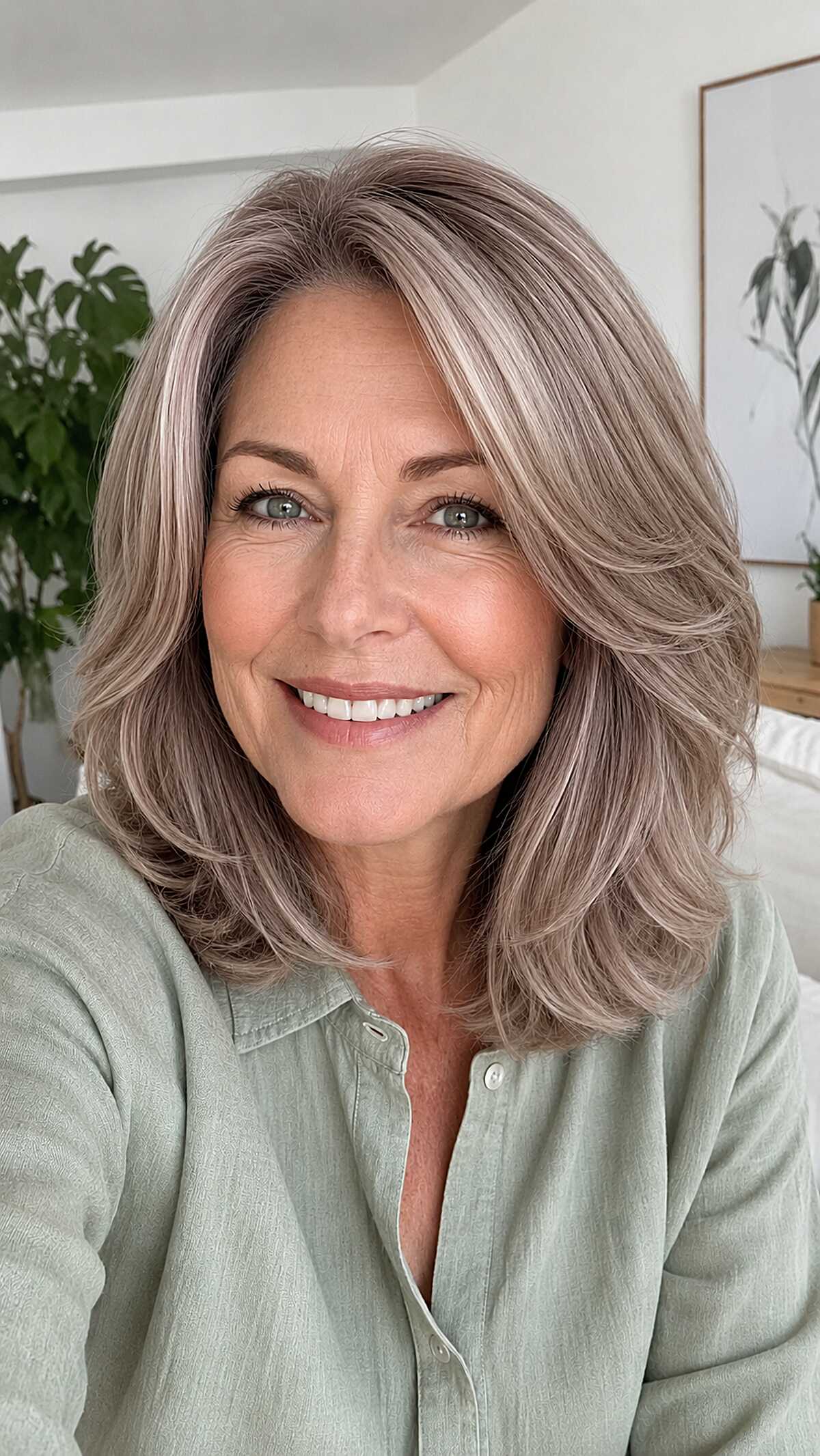 Mushroom Blonde Lob with Flipped Ends