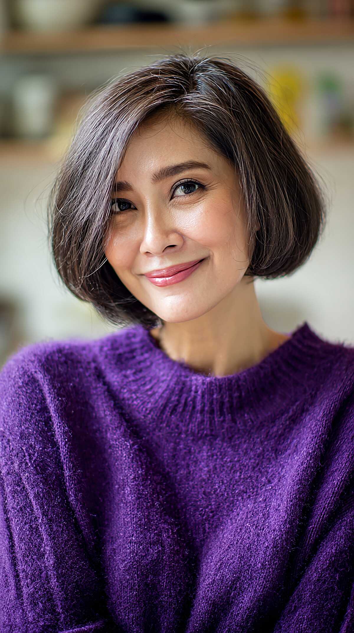 Natural Gray-Blended Chin Bob with Soft Graduation
