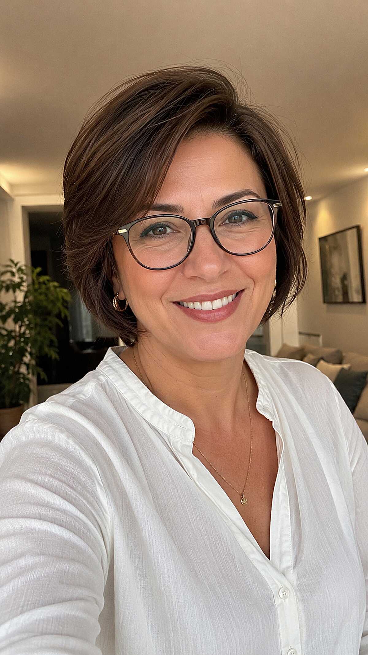 Polished brunette bob with sweeping side layers