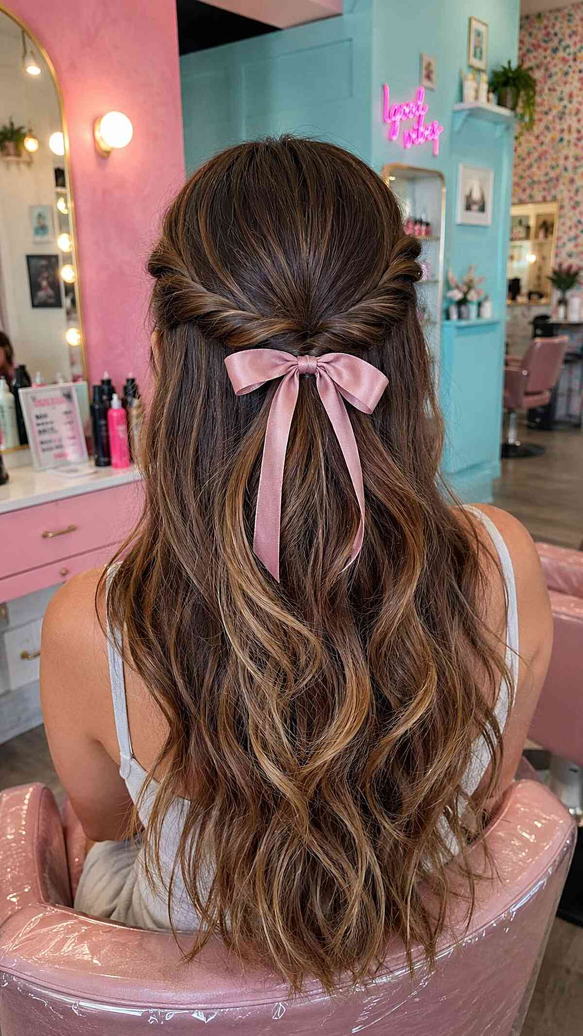 Romantic Half-Up Twist with Ribbon Detail