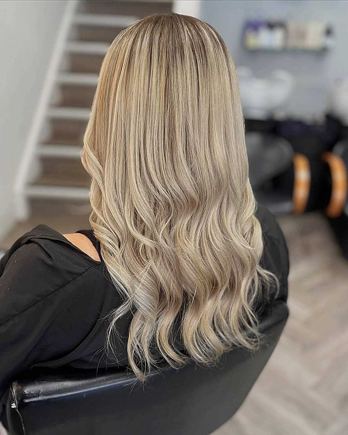 Long soft wheat blonde with relaxed loose waves