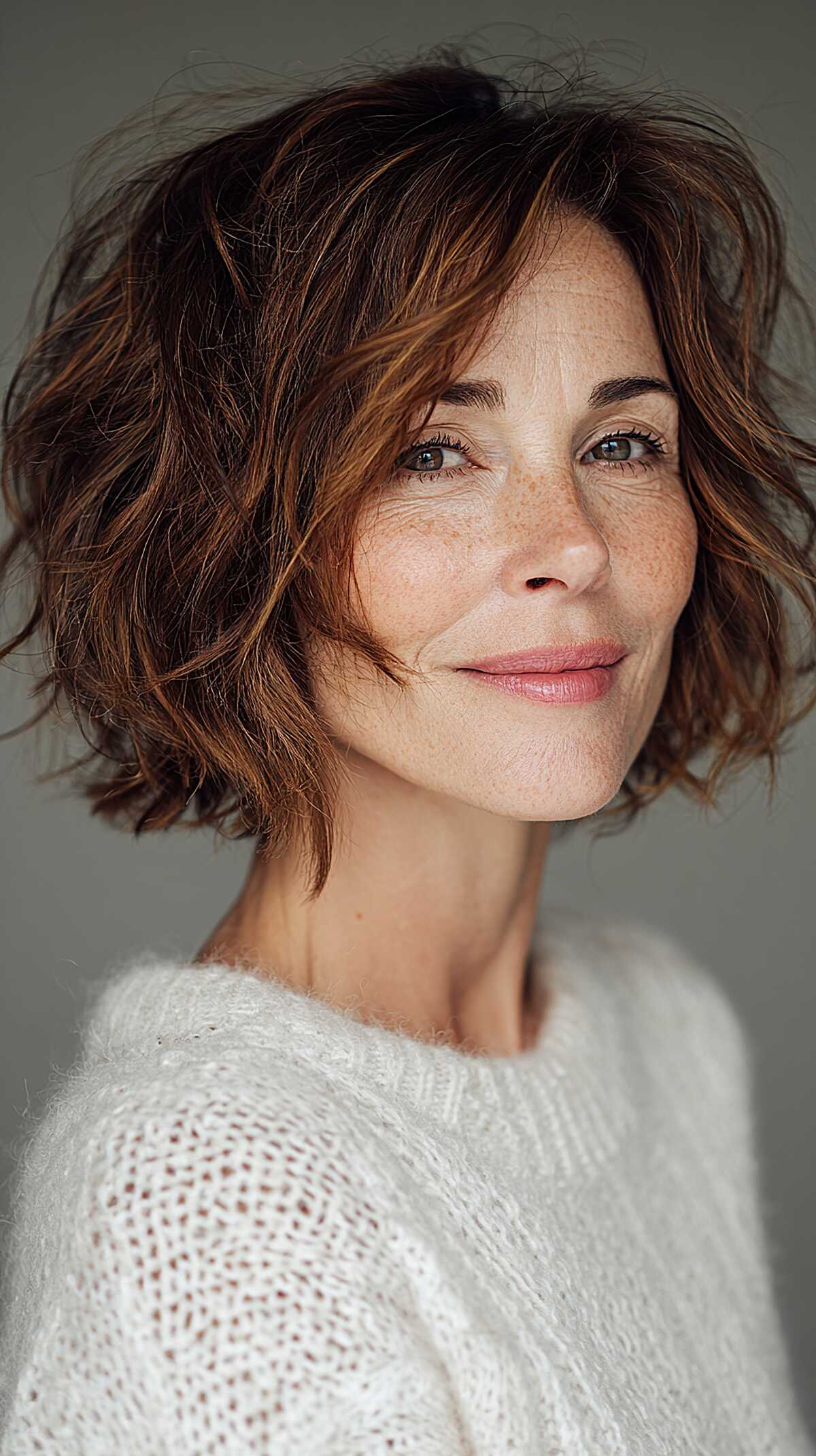 Warm Auburn Chin-Length Bob with Undone Texture