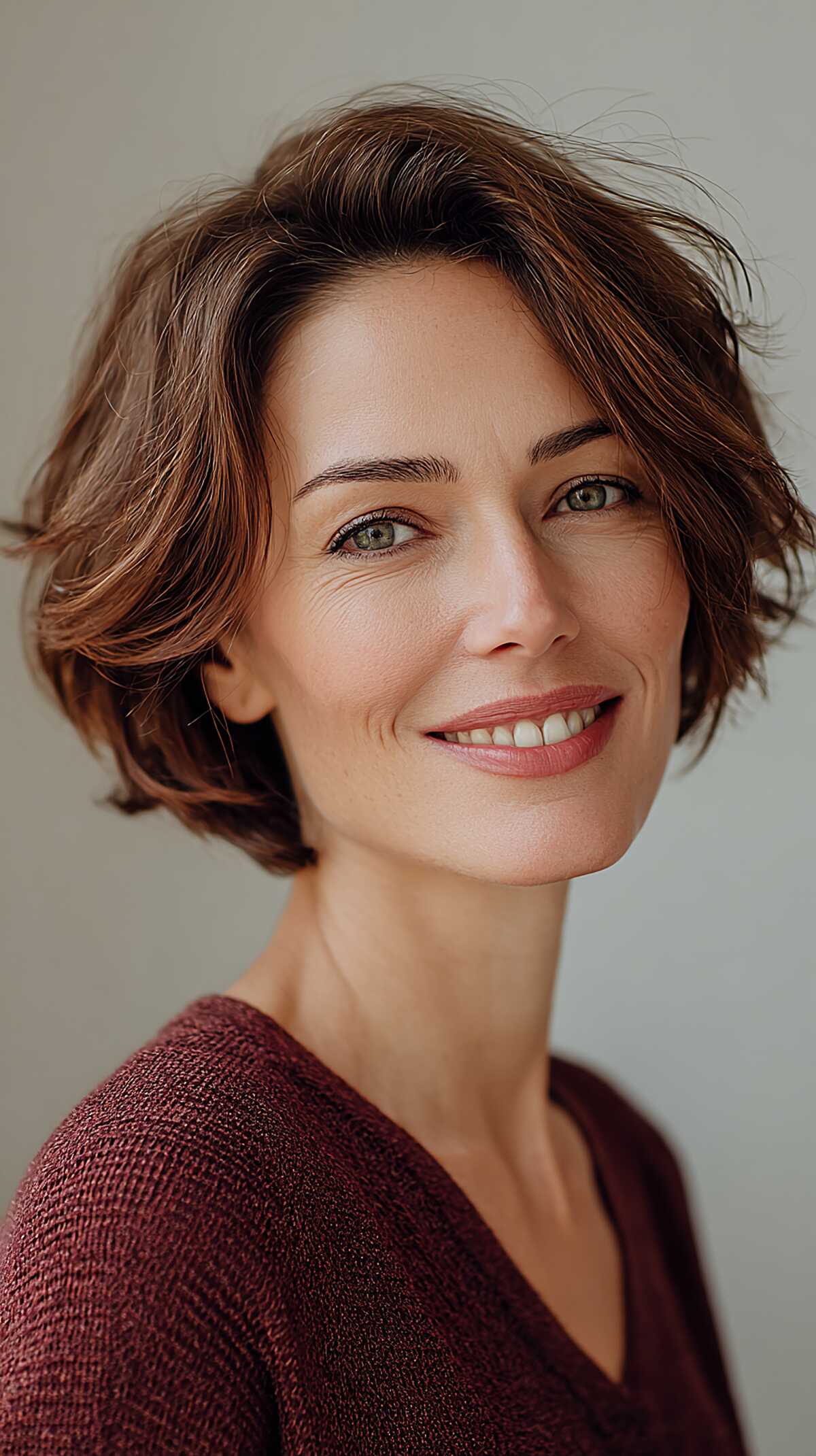 Warm Brunette Jaw Bob with Air-Dried Bend