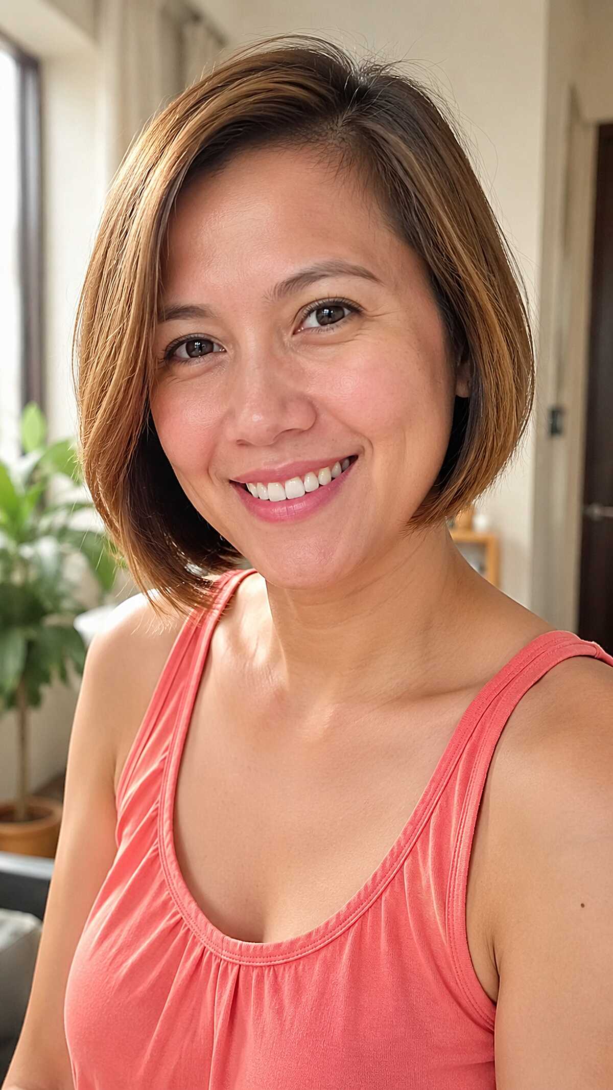Warm Caramel Chin Bob with Tucked Layers