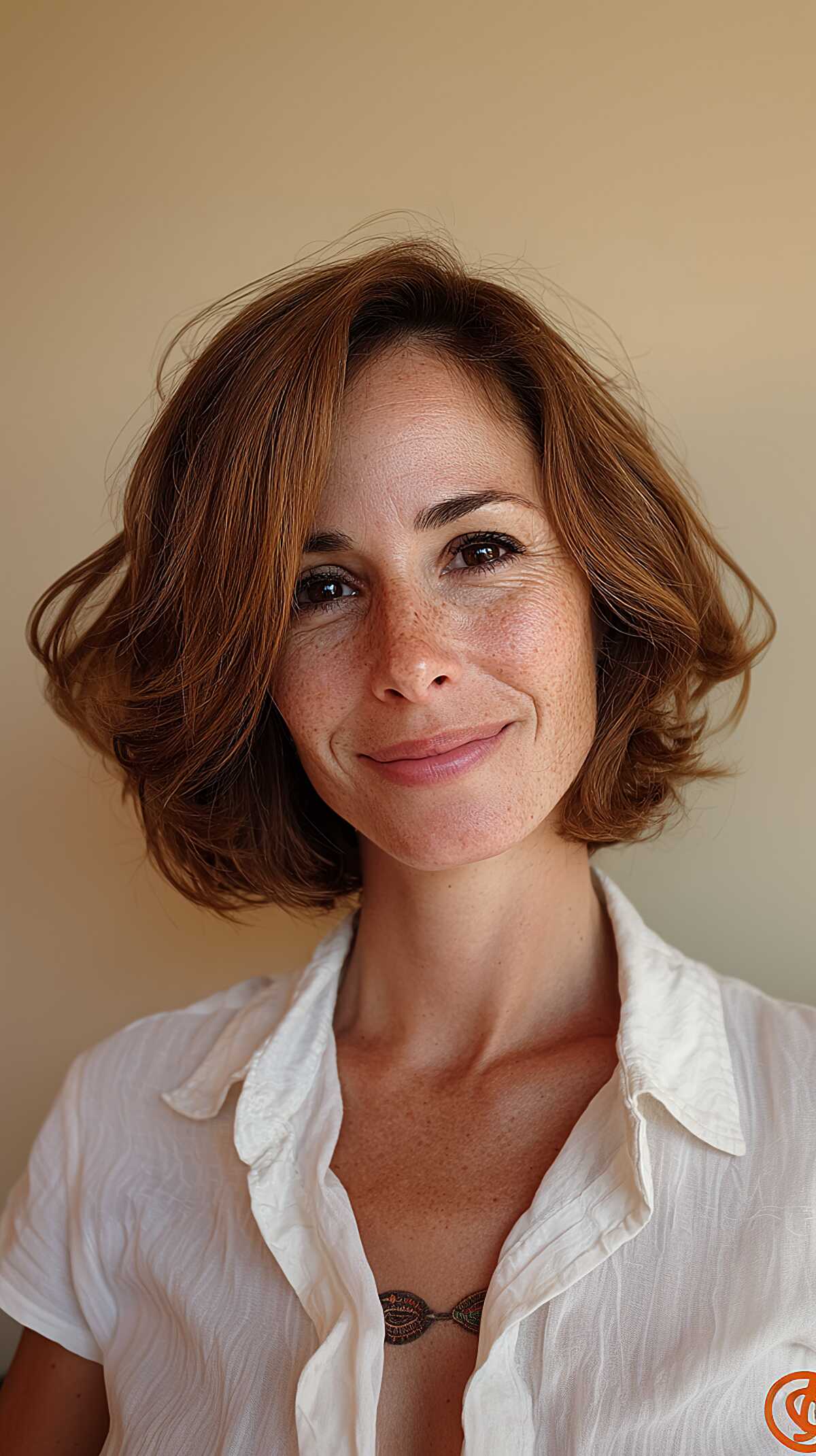 Warm Cinnamon Chin Bob with Rounded Interior Volume