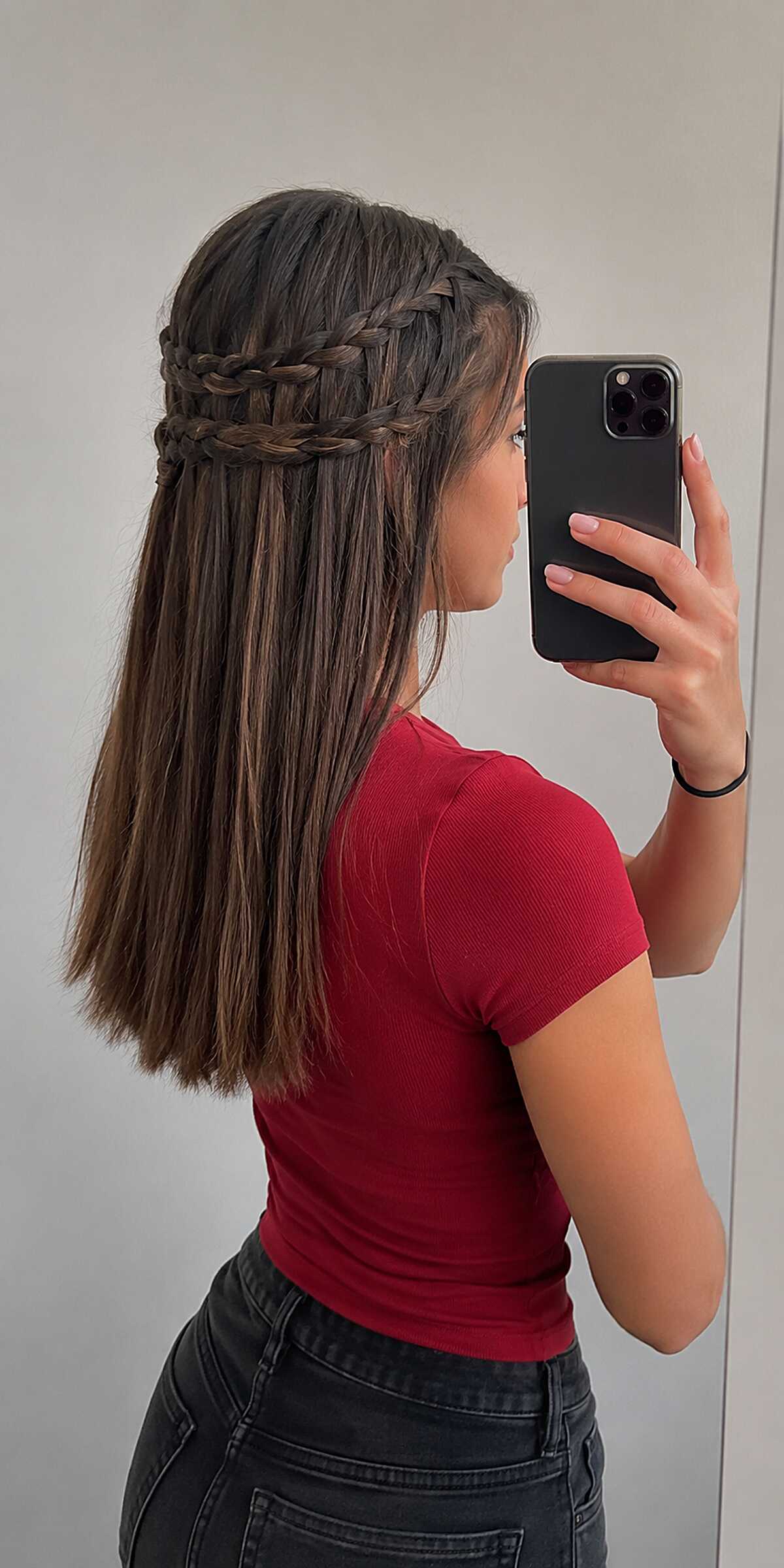 Double Waterfall Braid on Straight Hair