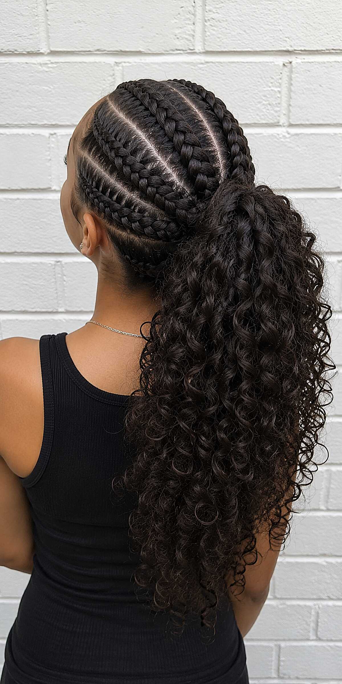 Feed-In Cornrows with Curly Ponytail
