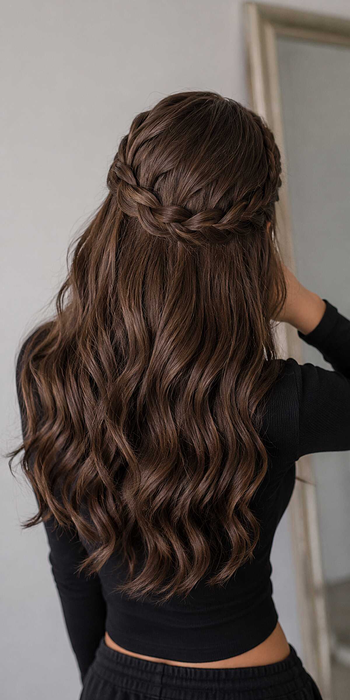 Half-Up Crown Braid with Loose Waves