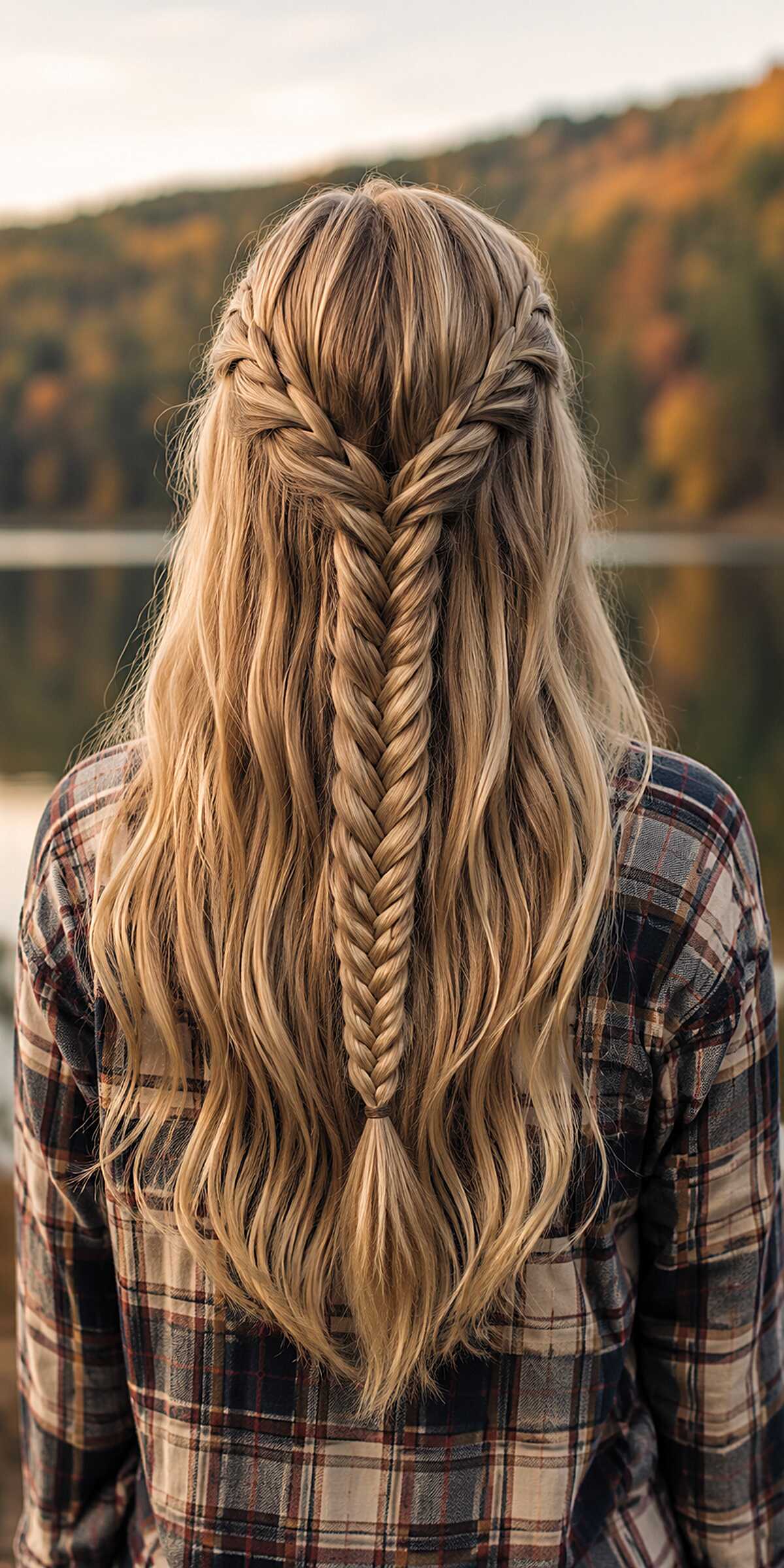 Half-Up Fishtail Braid on Long Blonde Waves