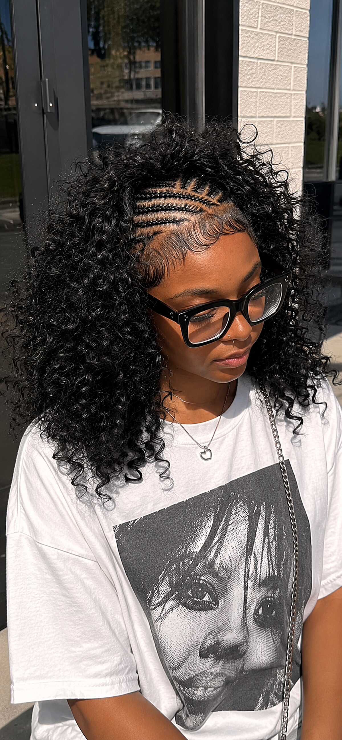 Side-Swept Cornrows with Curly Crochet Extensions