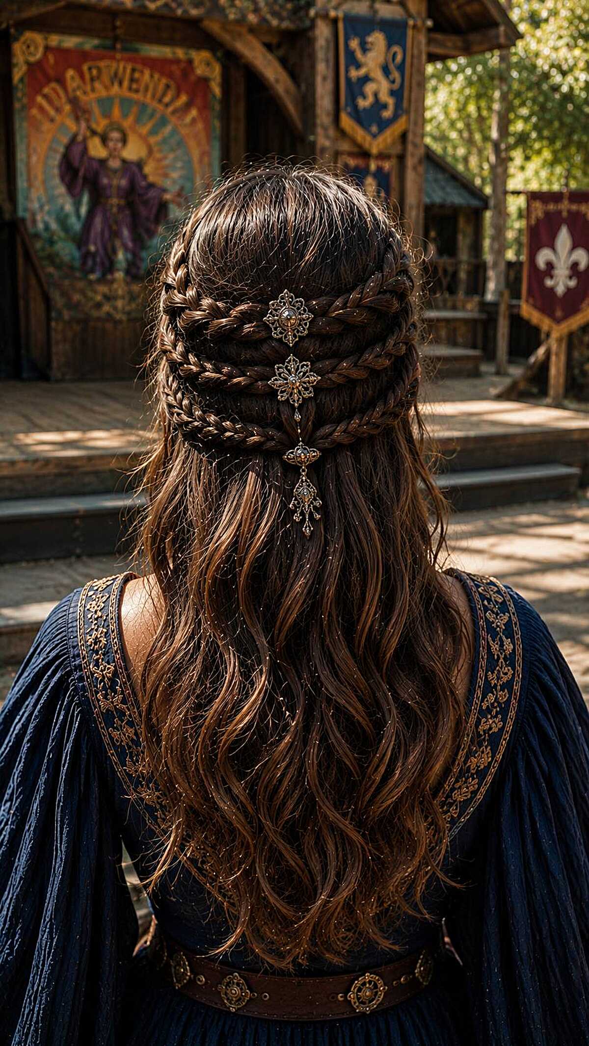Braided lattice half-up with jeweled accents and waves