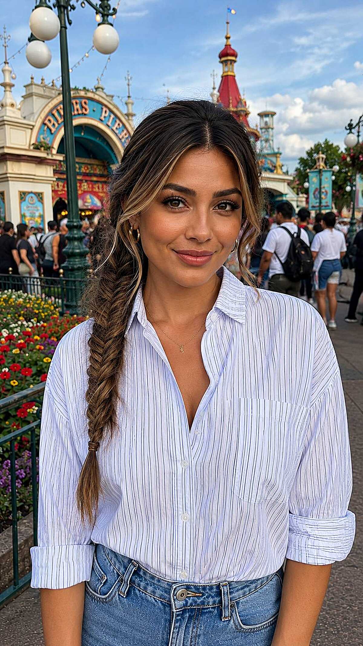 Side-swept fishtail braid with balayage highlights