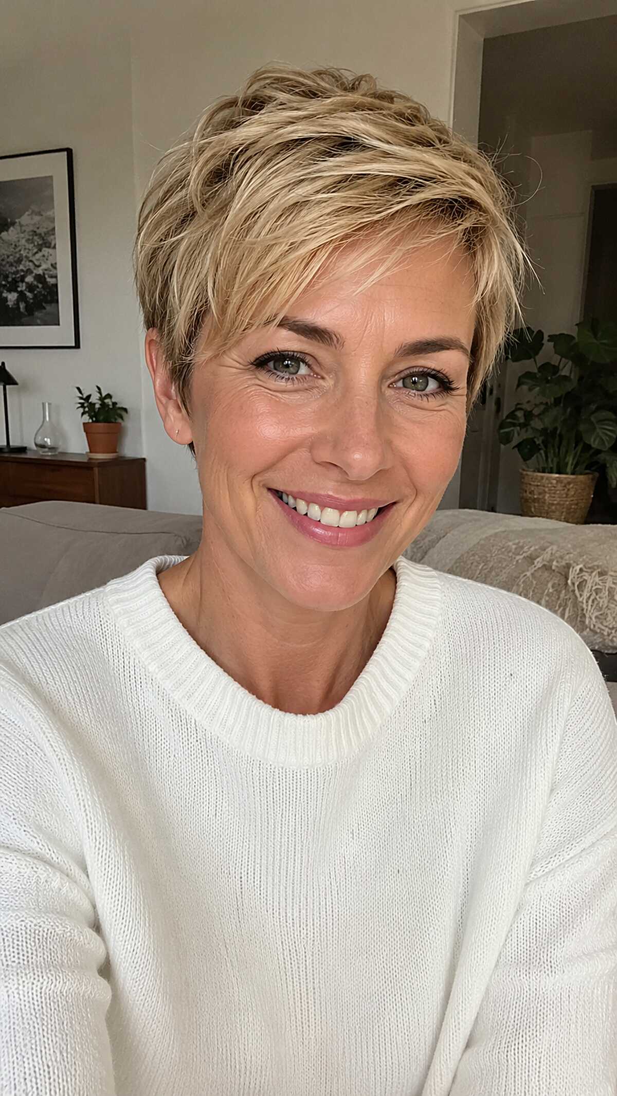 Choppy Golden Blonde Pixie with Piecey Top Layers