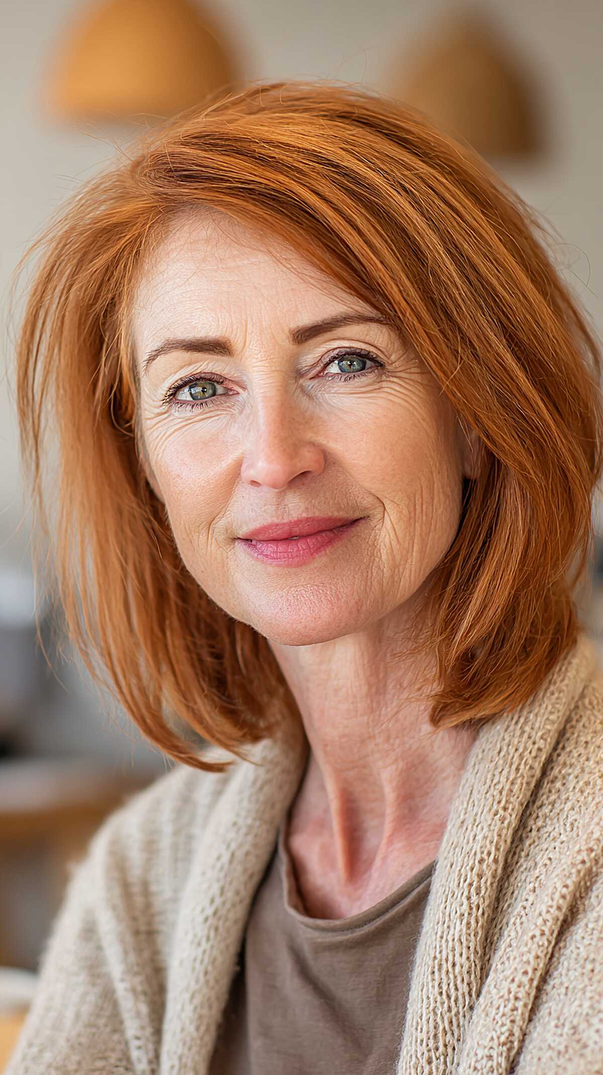 Copper Red Chin-Length Bob with Soft Interior Layers