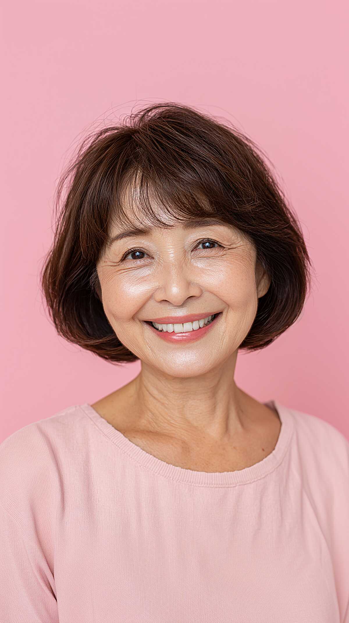 Feathered Dark Chocolate Bob with Wispy Bangs