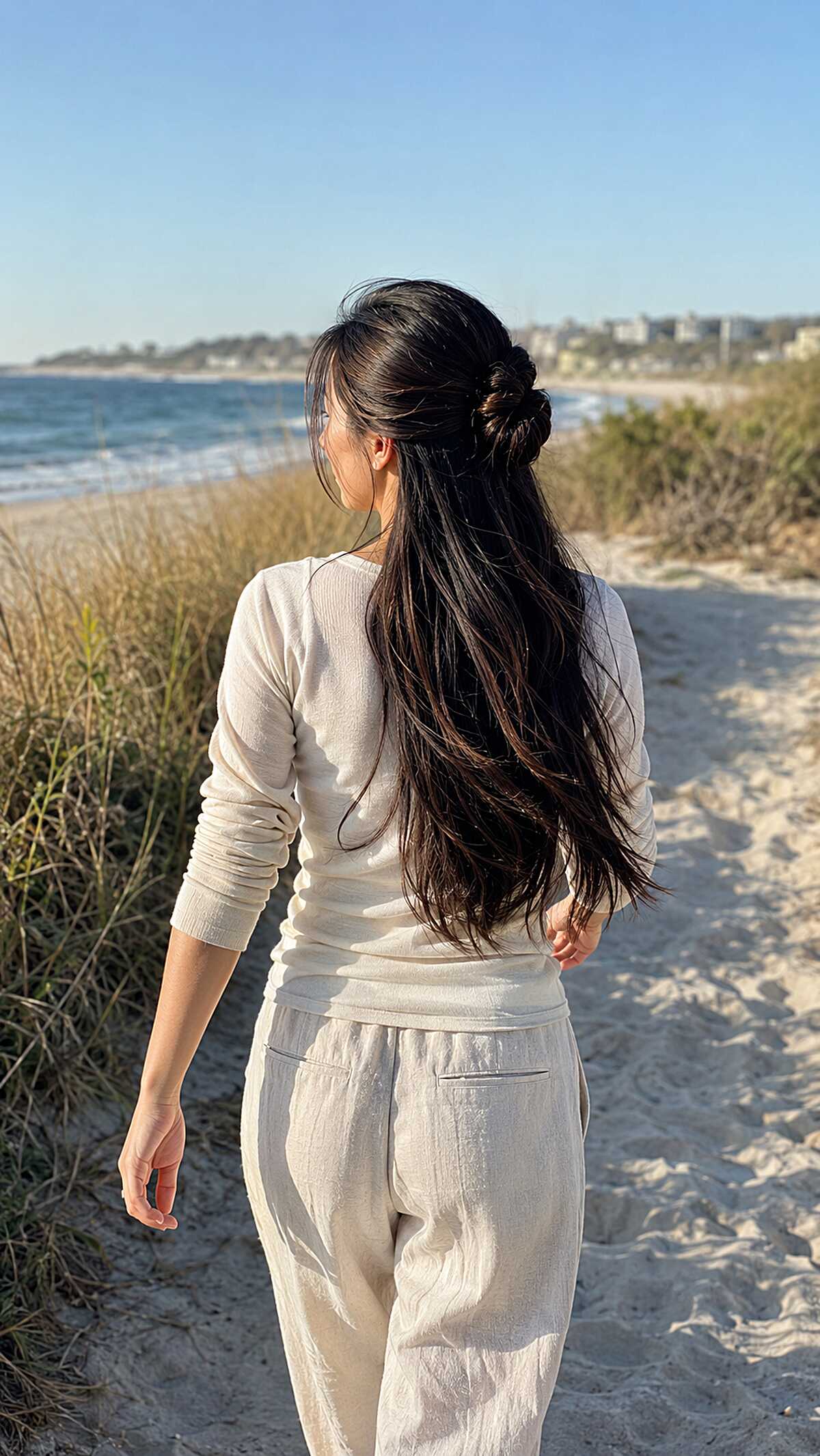Half-Up Knotted Bun on Thick Dark Hair