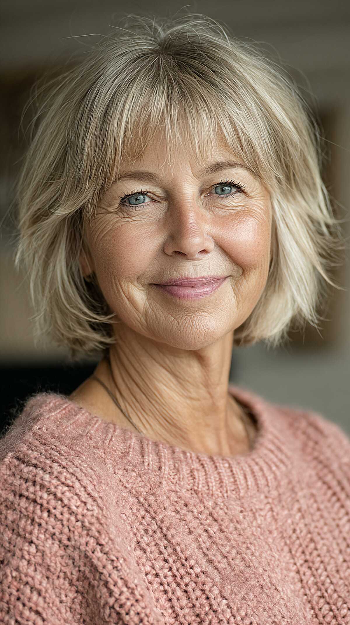 Lived-In Blonde Chin Bob with Shaggy Fringe