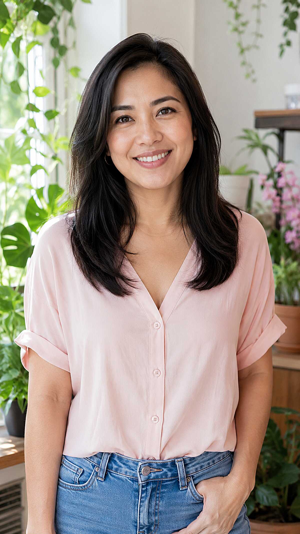 Natural Black Collarbone Layers with Soft Outward Bend