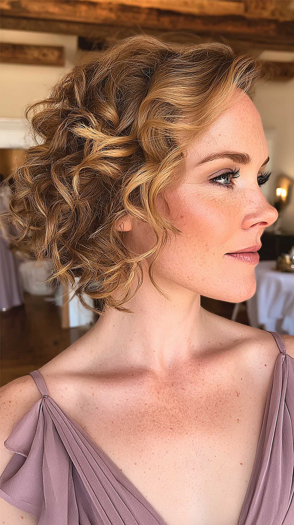 Pinned Curly Chignon with Honey Blonde Dimension