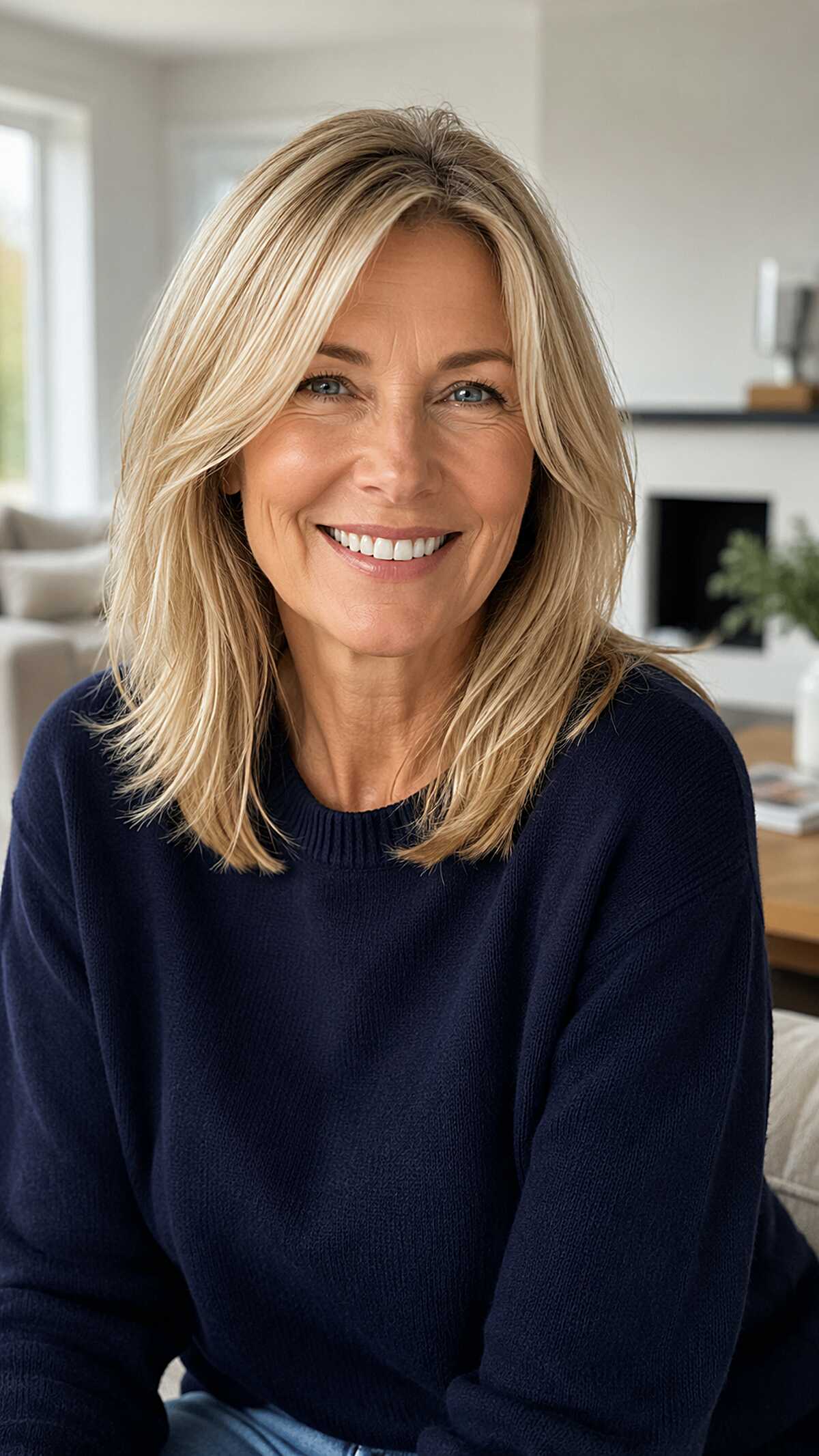 Sandy Blonde Collarbone Cut with Piece-y Curtain Layers