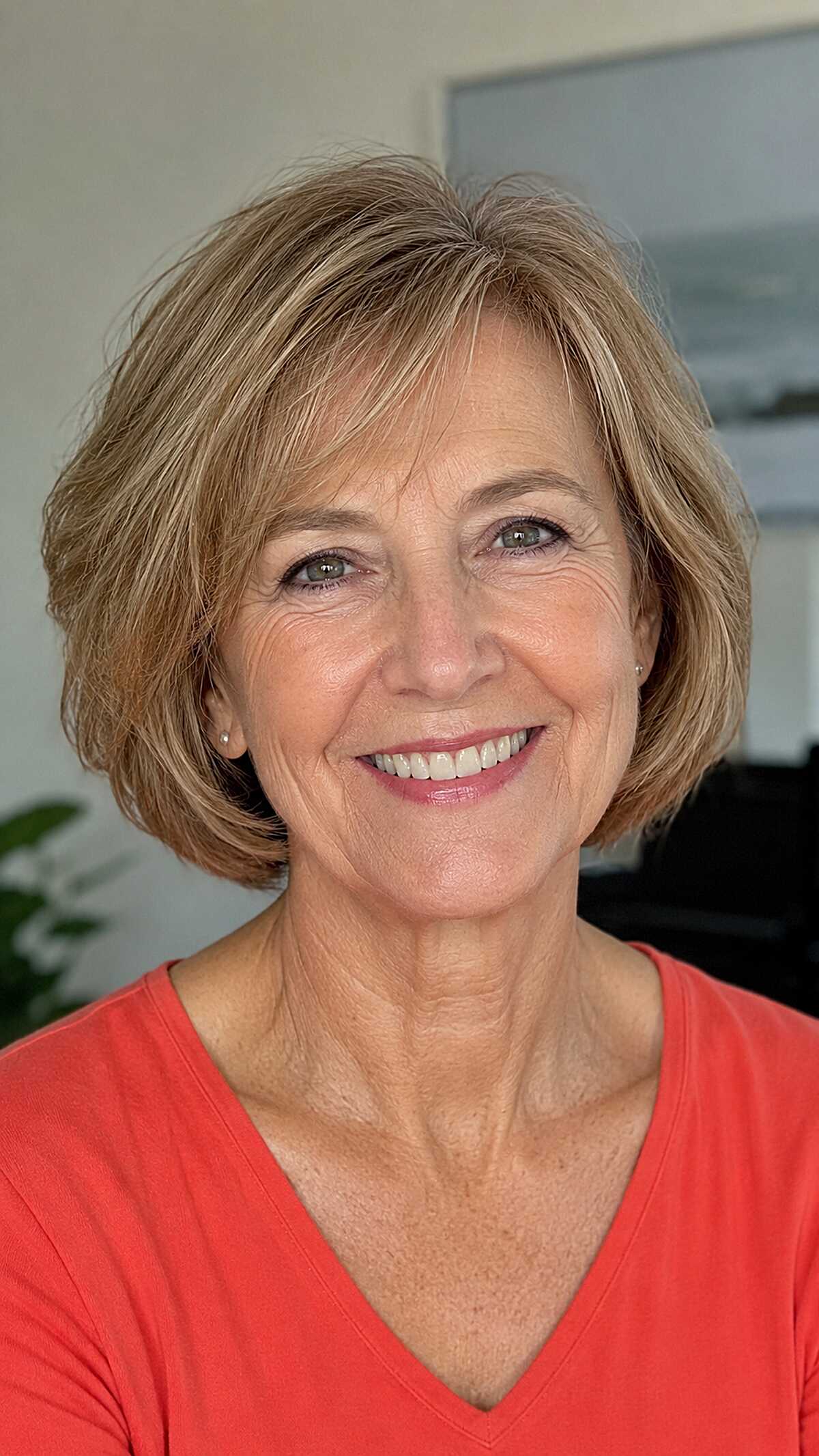 Sandy Blonde Layered Bob with Flipped Ends