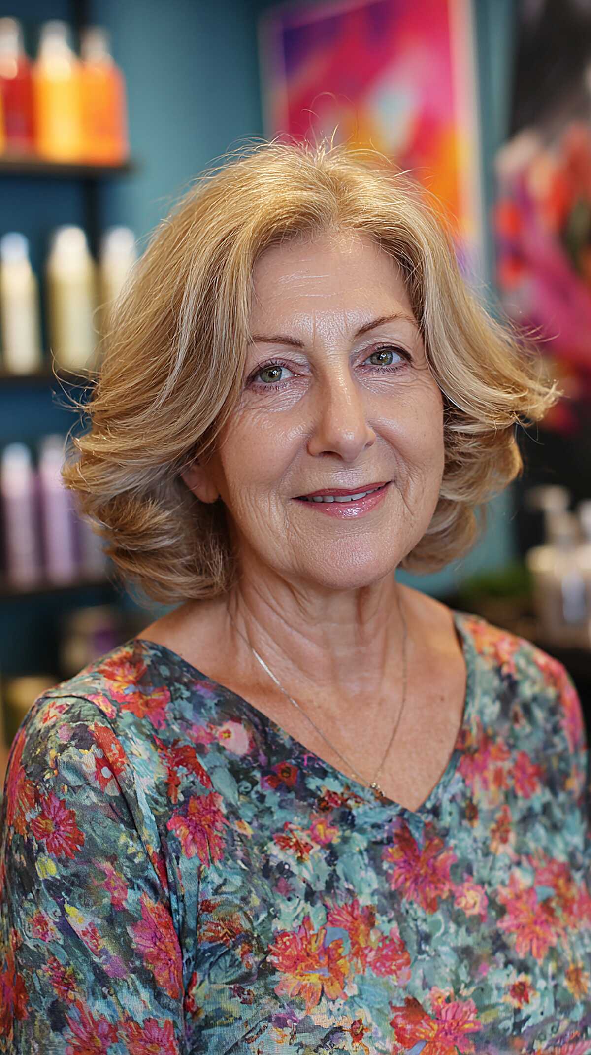 Honey blonde shaggy bob with soft flipped ends