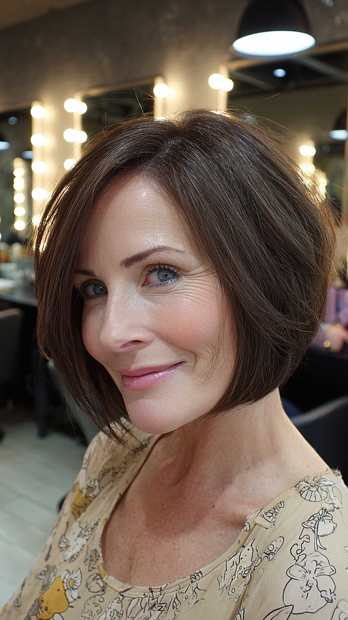 Polished brunette bob with subtle shaggy interior layers