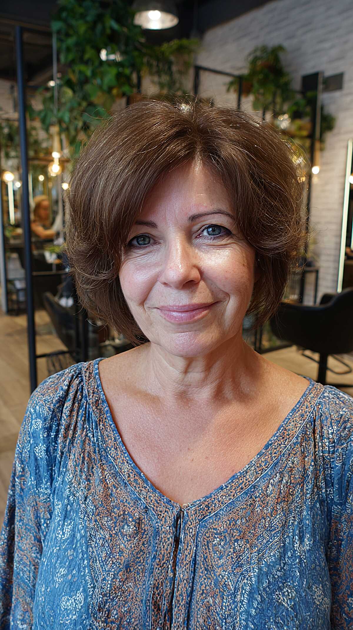 Warm chestnut shaggy bob with rounded volume