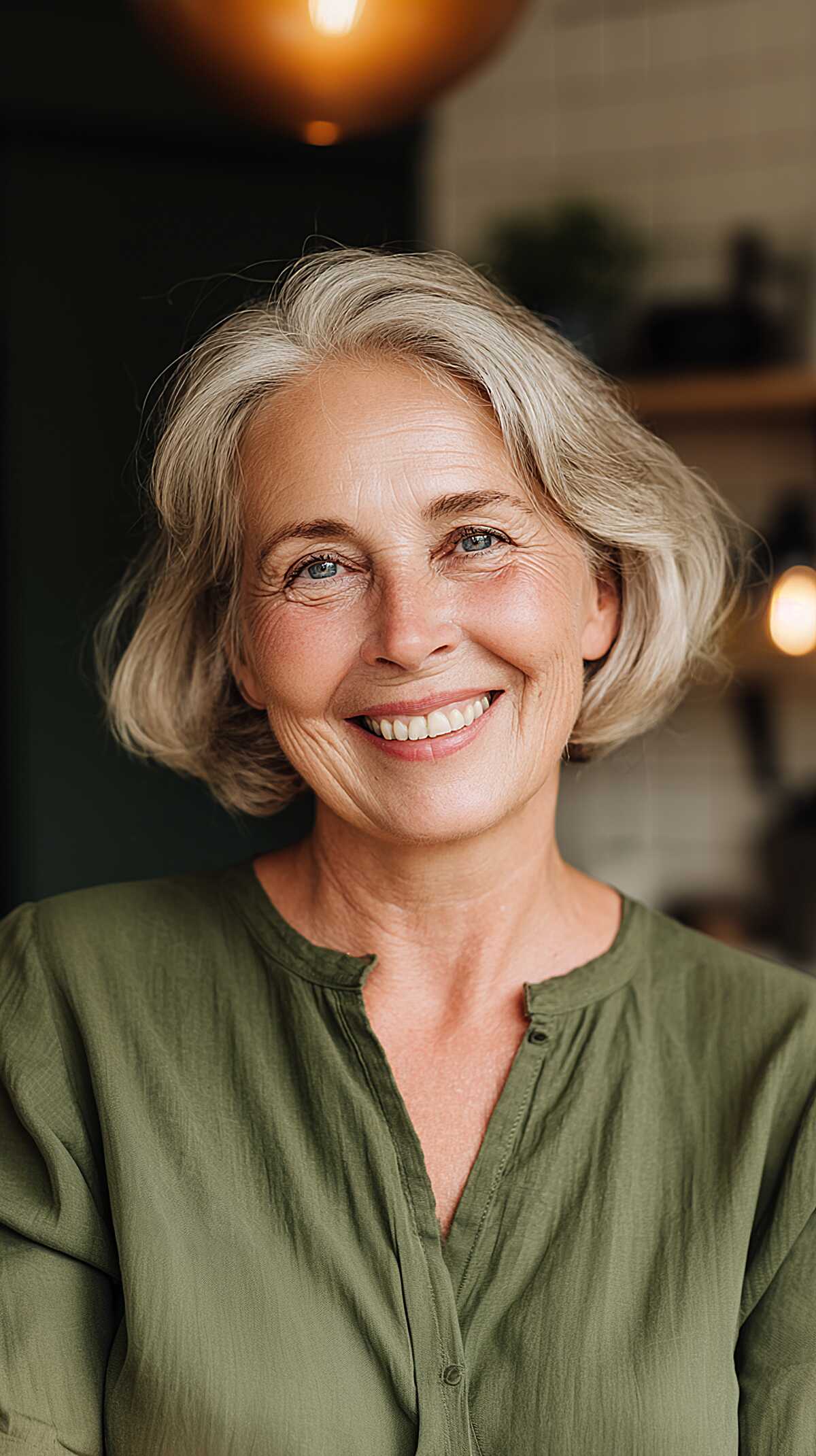 Silver-Blonde Chin Bob with Natural Bend