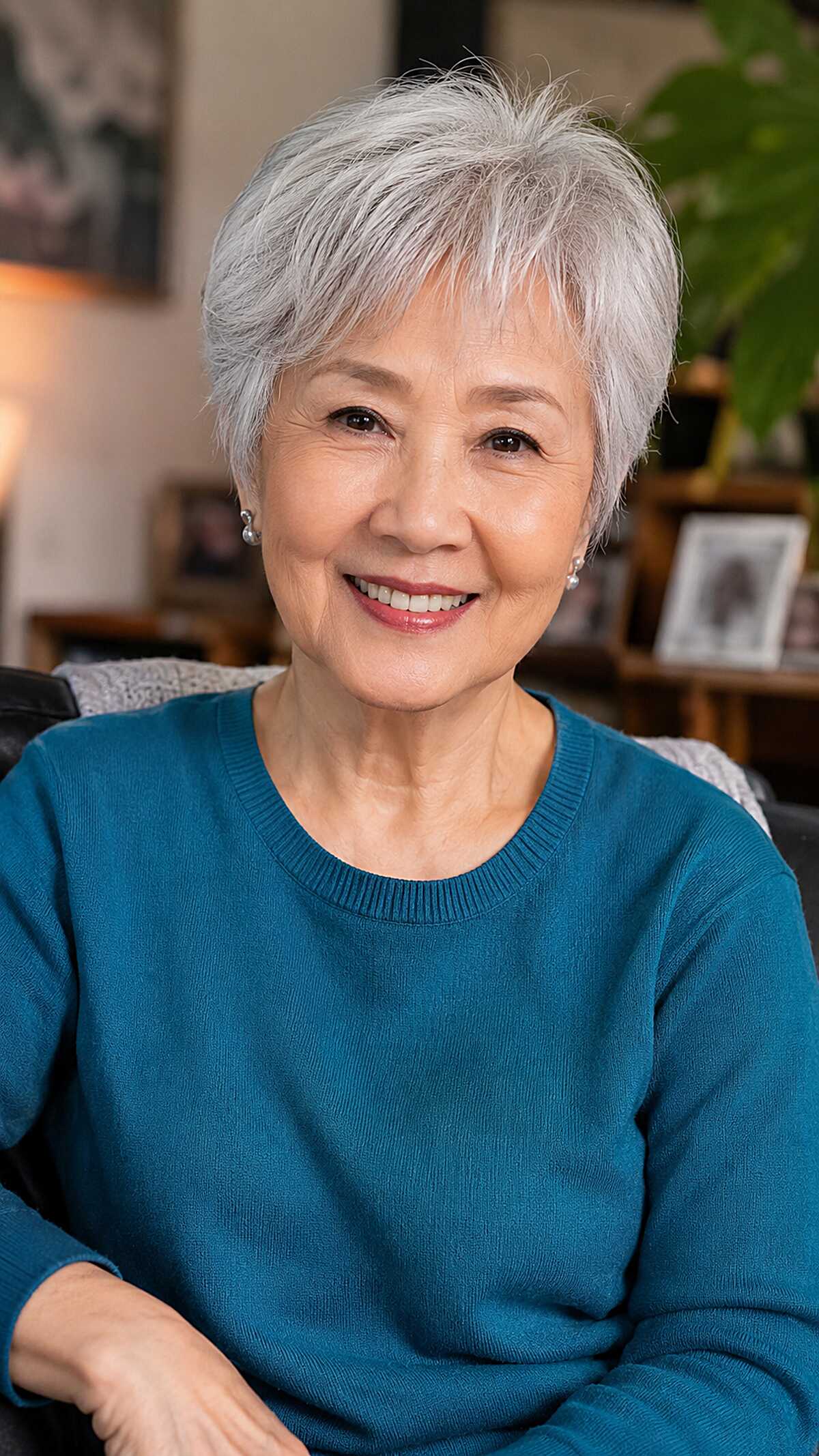 Silver Pixie with Side-Swept Layered Fringe