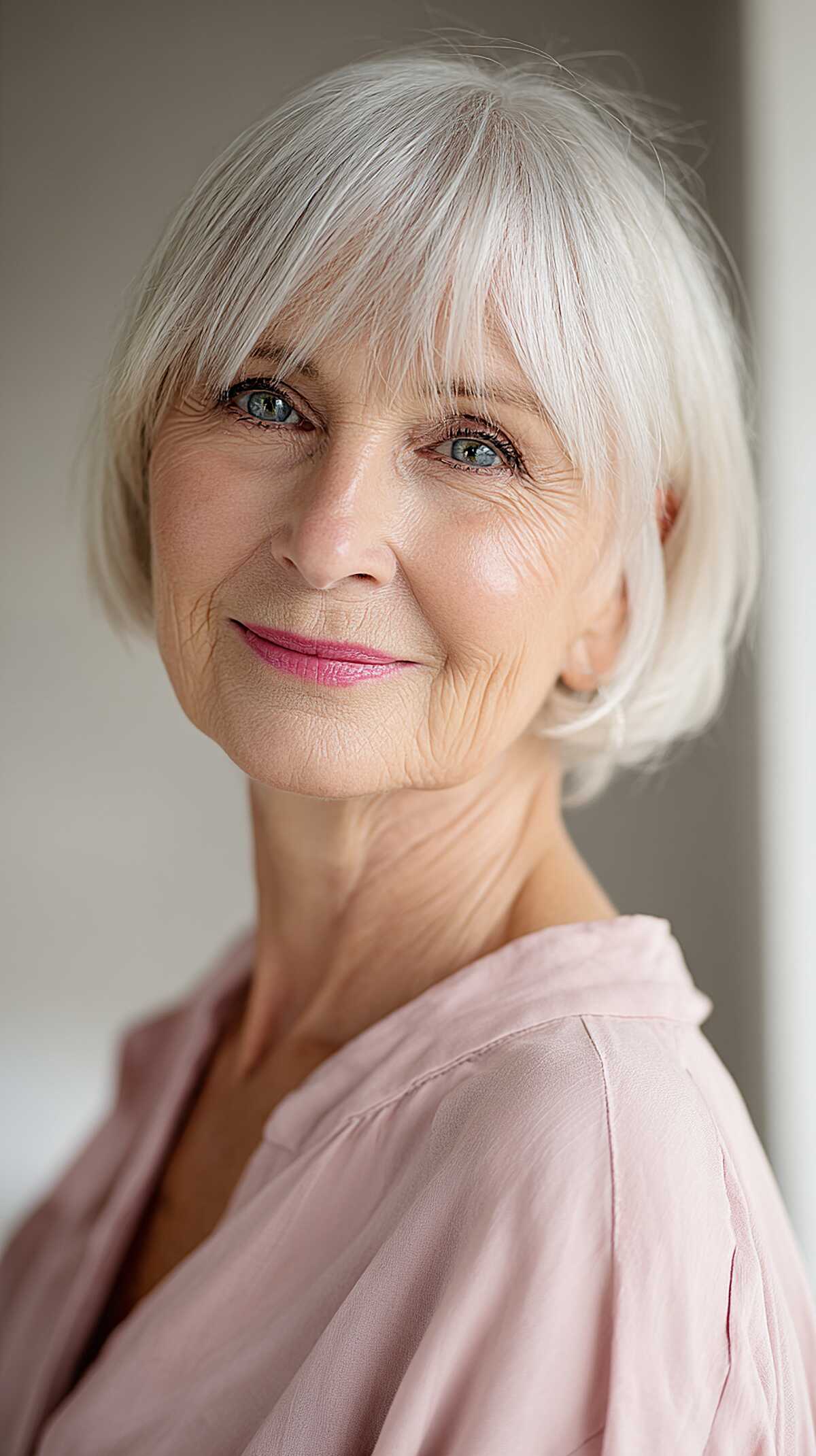 Silver White Bob with Full Straight Fringe