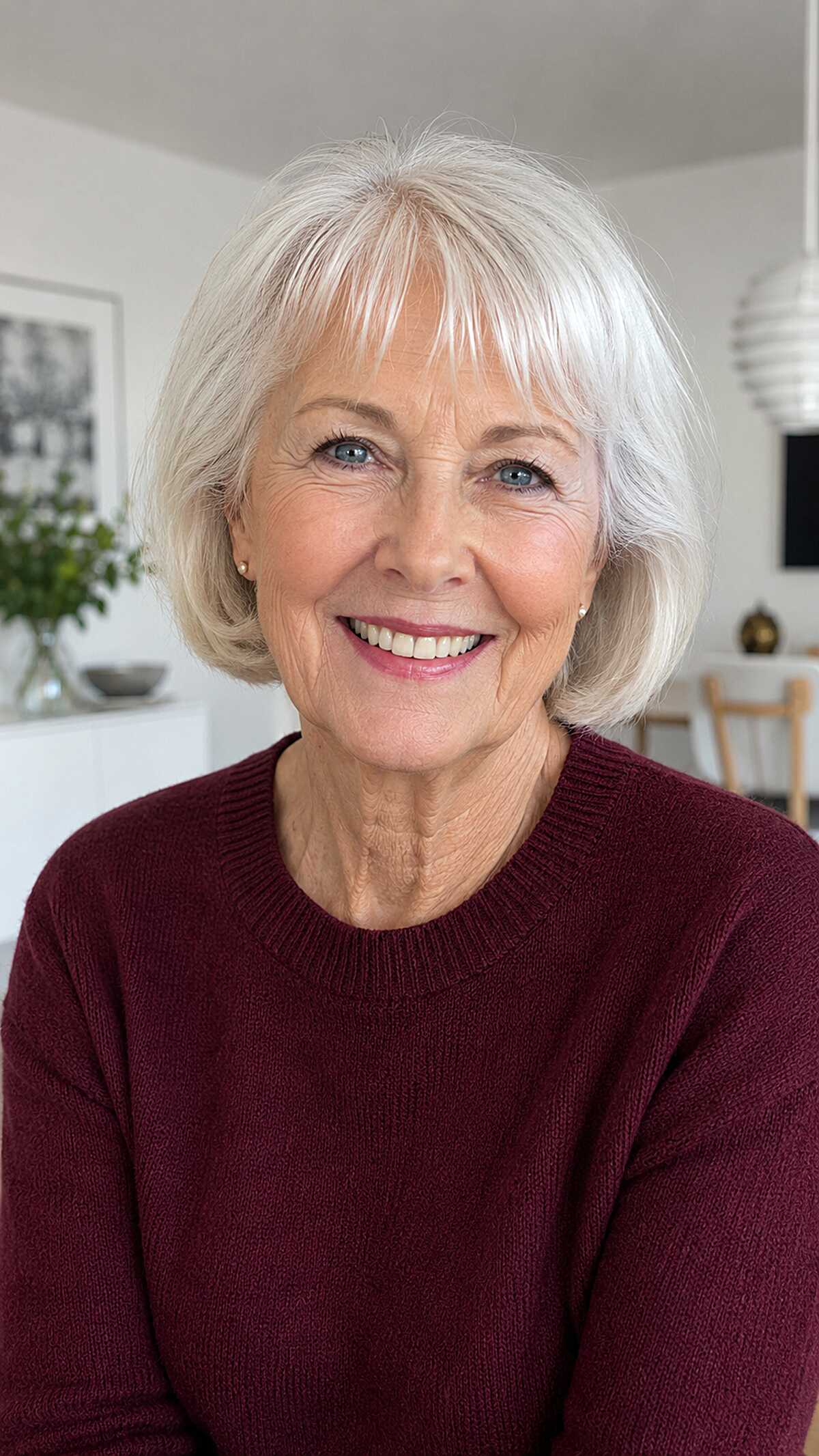 Silver White Flipped Bob with Airy Fringe