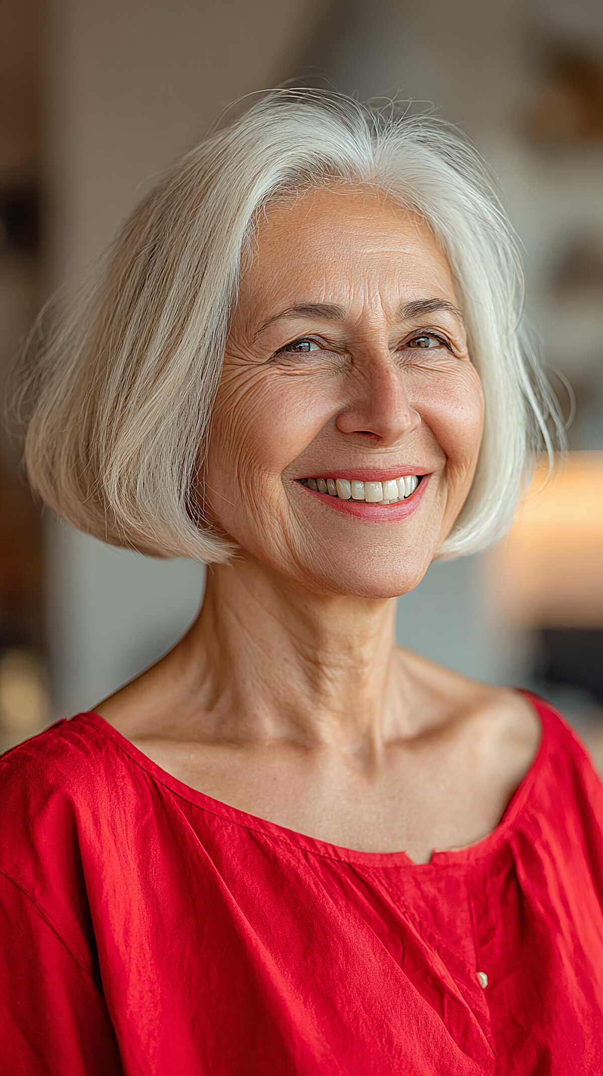 Soft White Bob with a Deep Side Part
