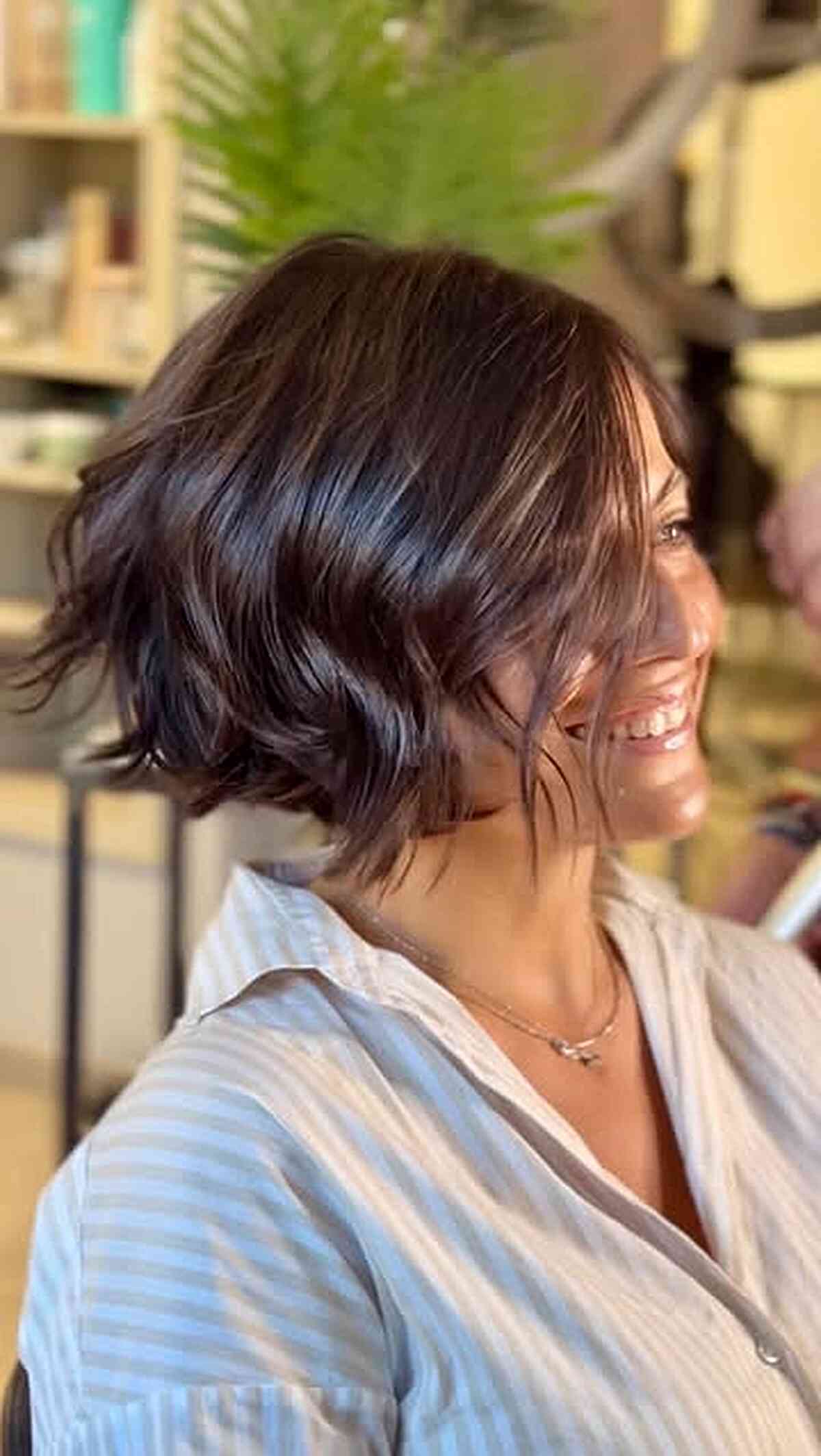 Textured Chocolate Brown Bob with Waves