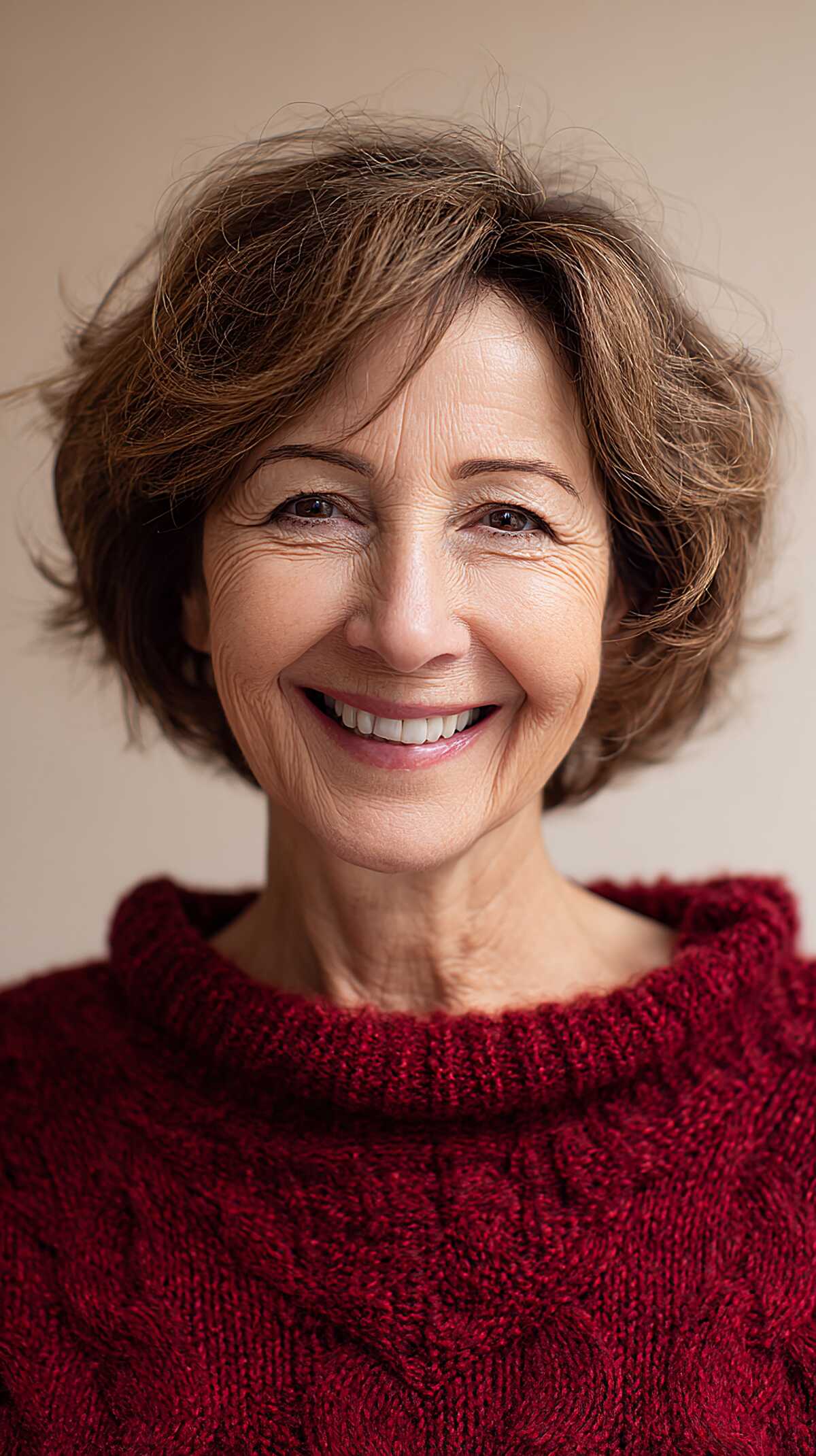 Tousled Warm Brunette Bob with Natural Movement