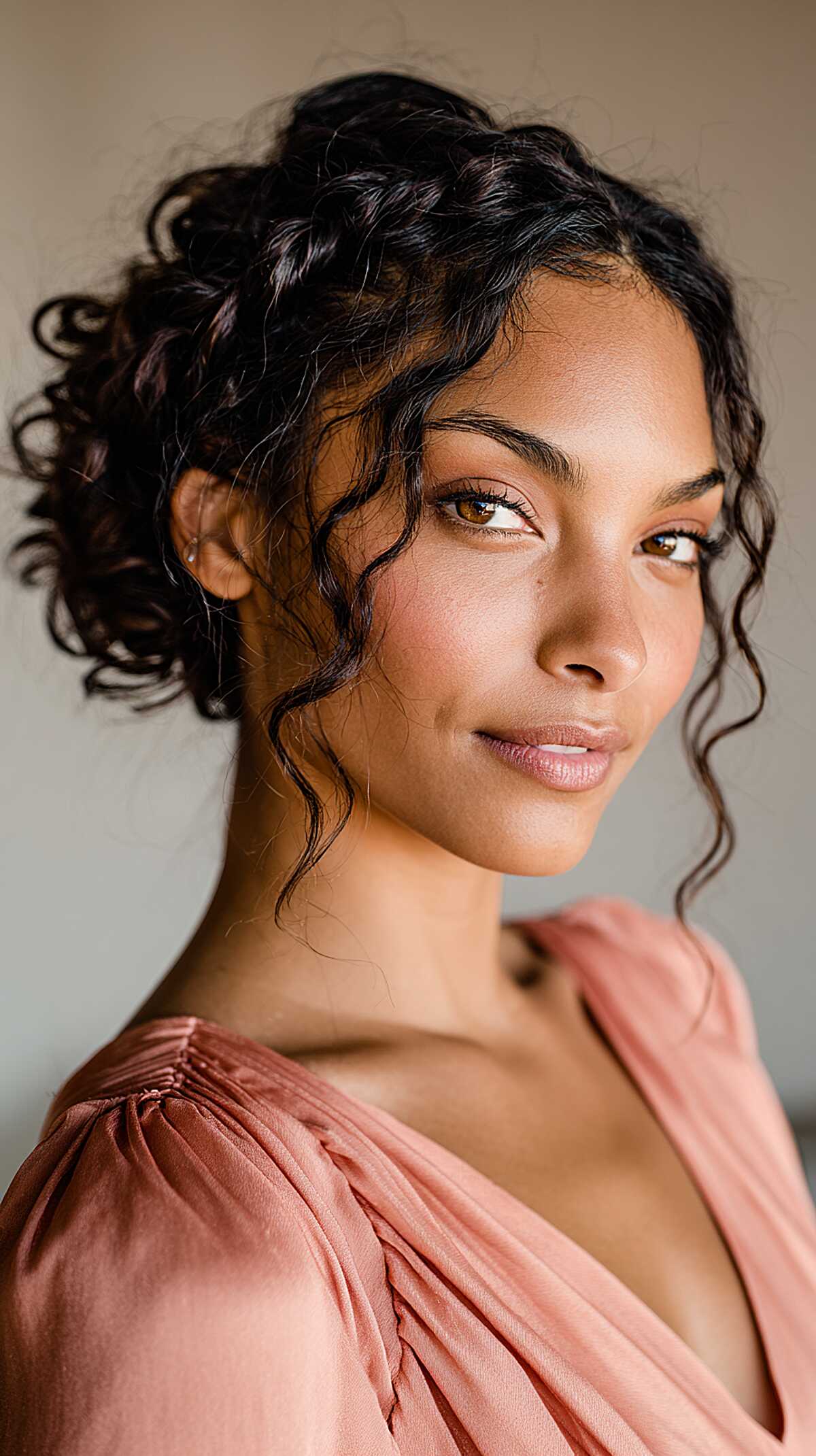 Twisted Crown Gather with Wispy Curly Pieces Left Free
