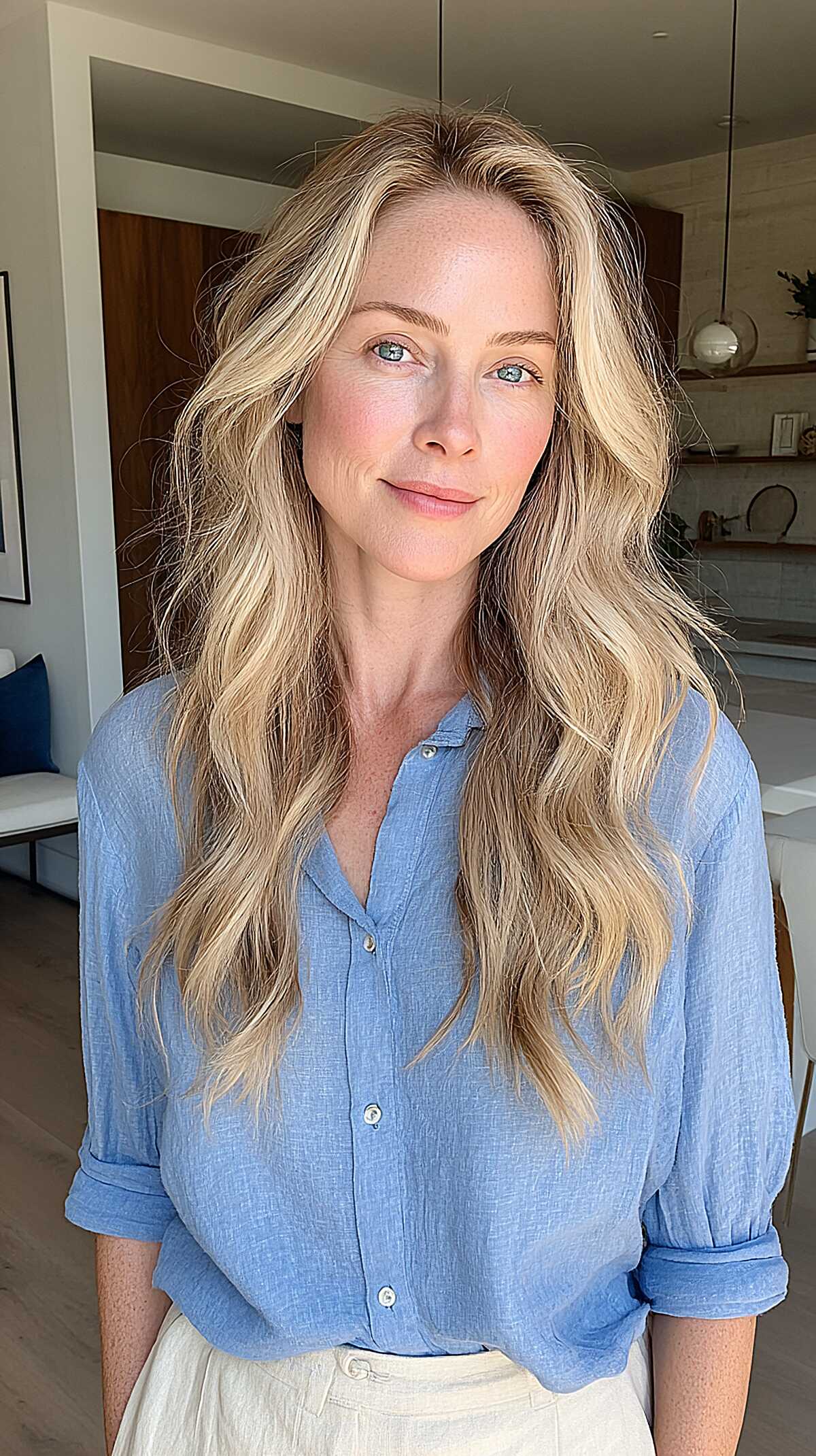 Undone Long Blonde Waves with Sandy Root Melt