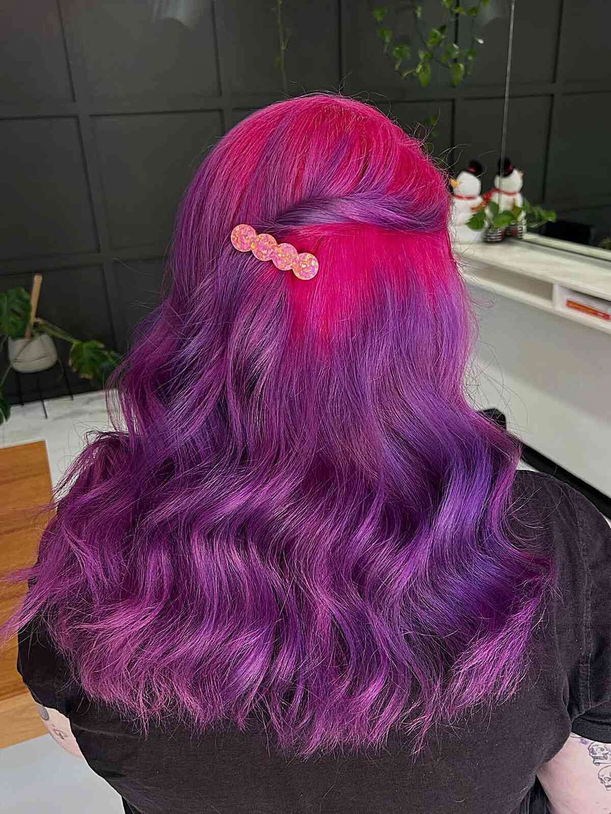 Vibrant Pink and Purple Wavy Hair