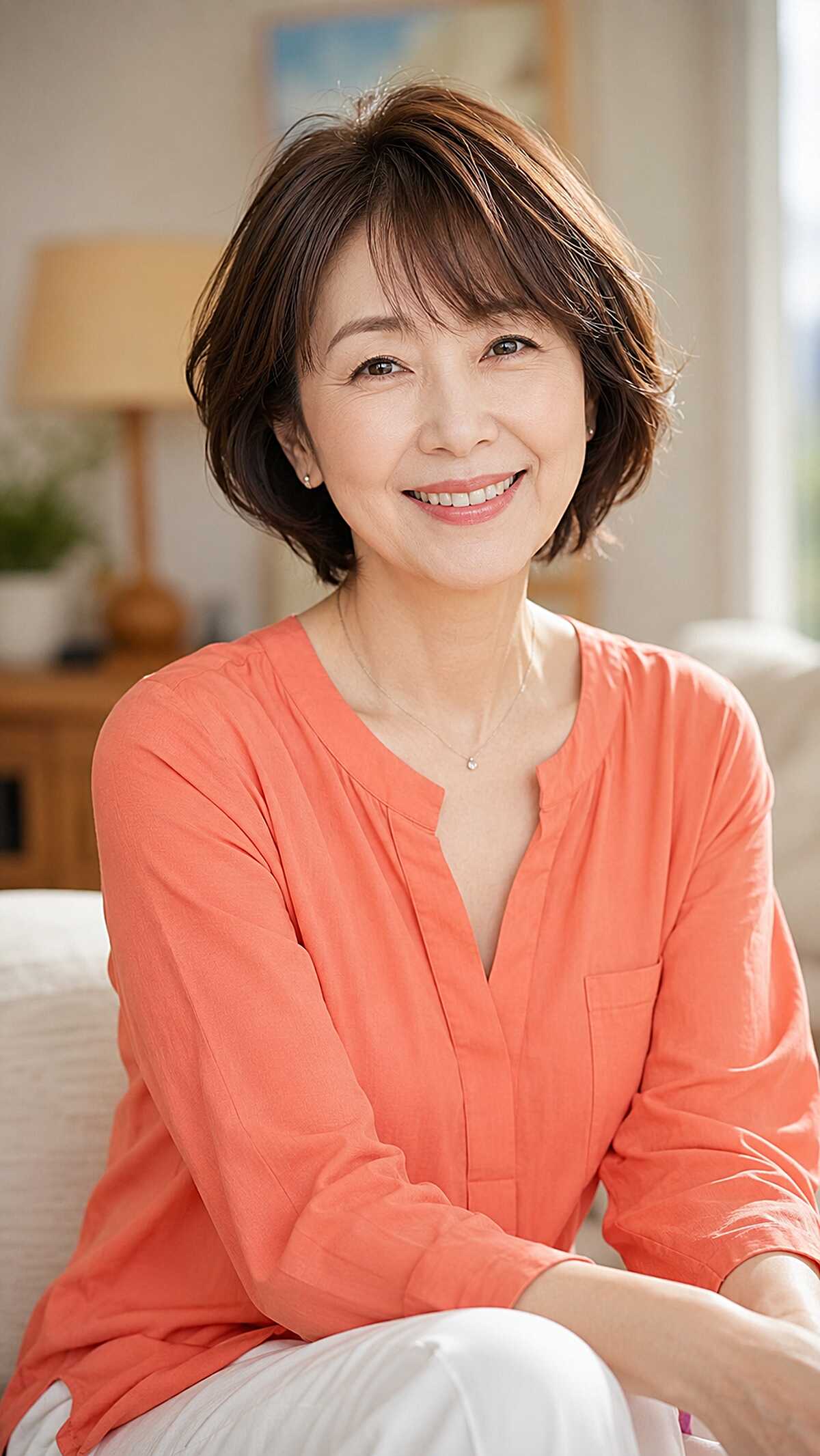 Warm Brunette Chin Bob with Flipped Layers and Light Fringe