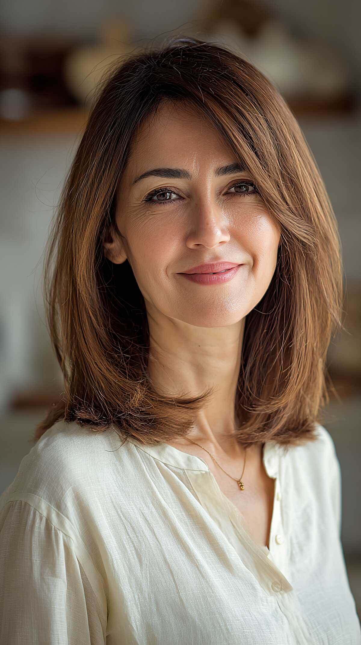 Warm Brunette Collarbone Cut with Lived-In Layers