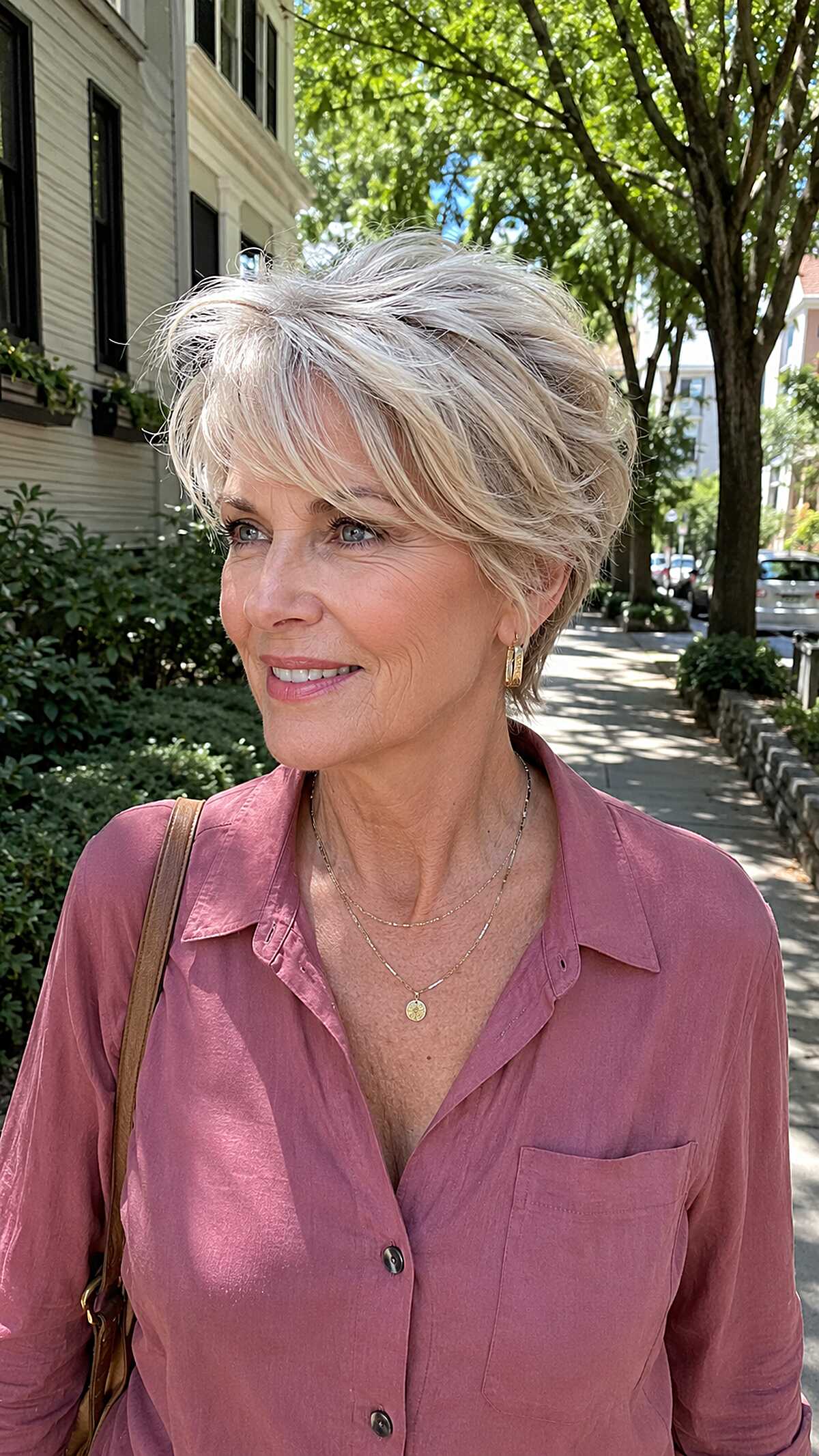 Ash Blonde Shaggy Pixie with Feathered Crown Lift