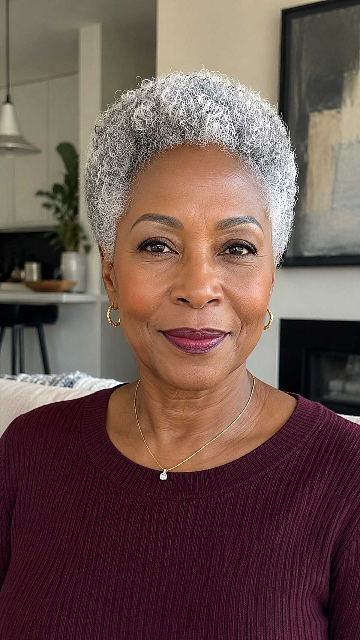 Close-Cropped Natural Silver Coils with Rounded Shape