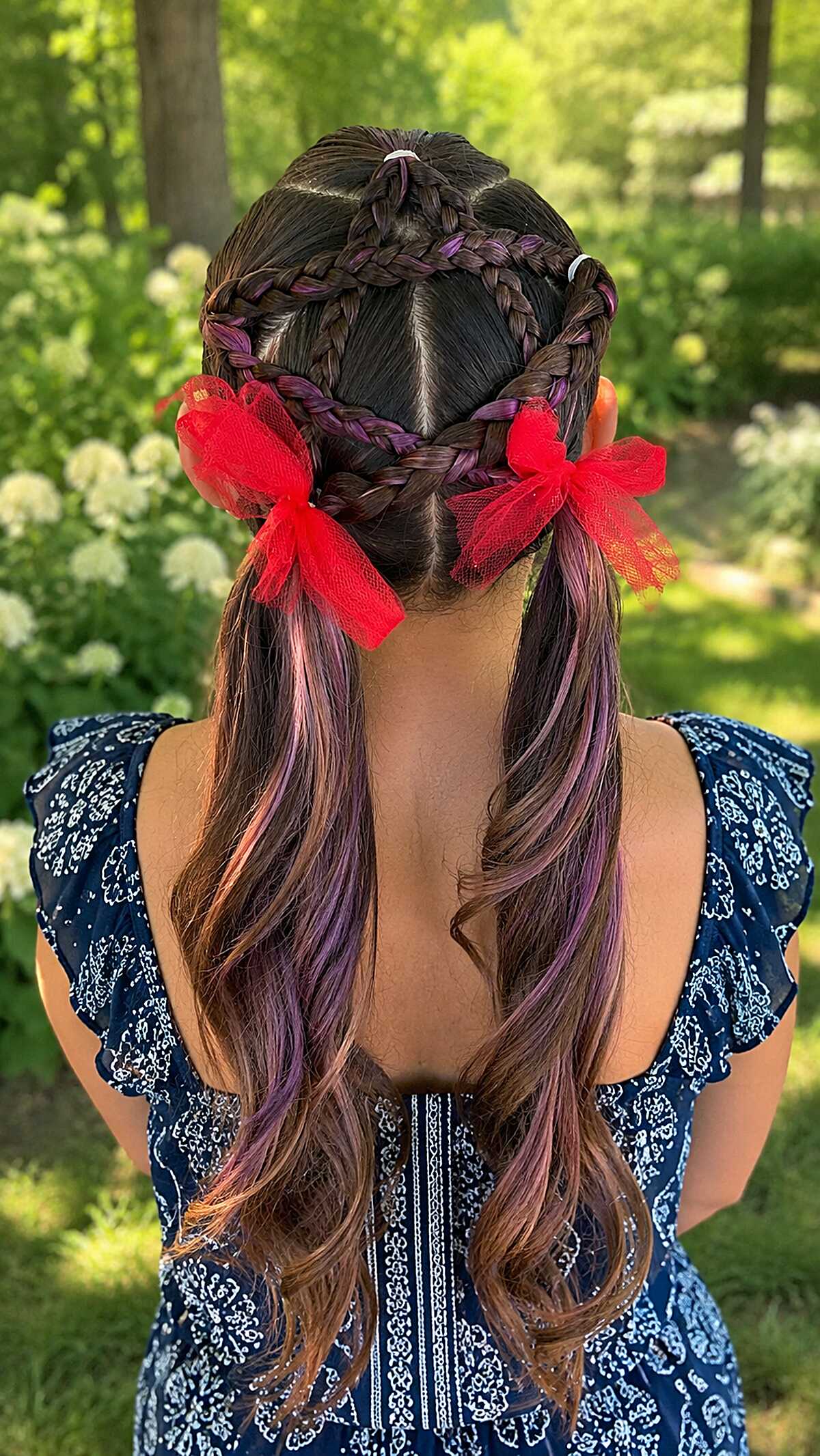 Heart-Shaped Braid Crown with Tulle Bow Pigtails