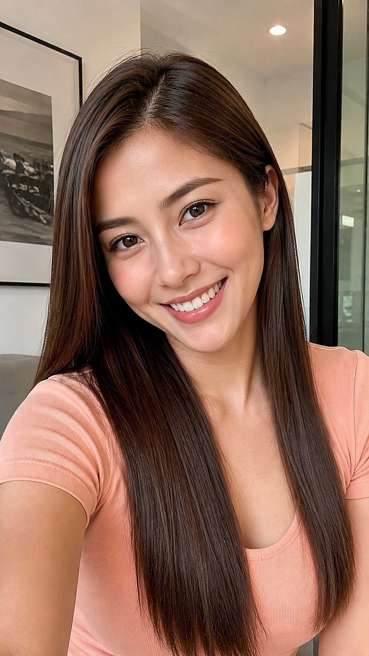 One-Length Dark Chocolate on Pin-Straight Long Hair