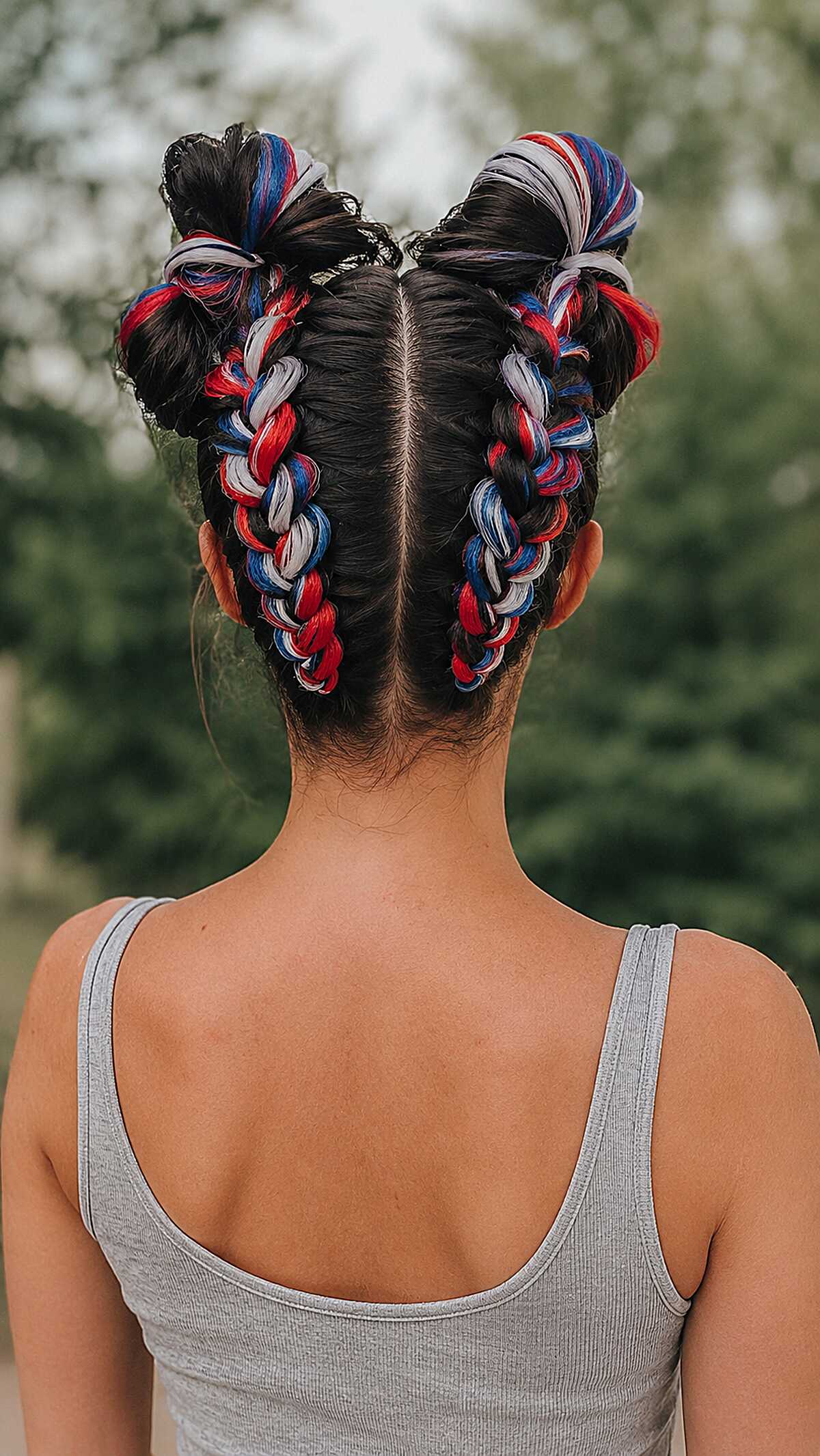Reverse Dutch Braid Buns with Tricolor Braiding Hair Woven In
