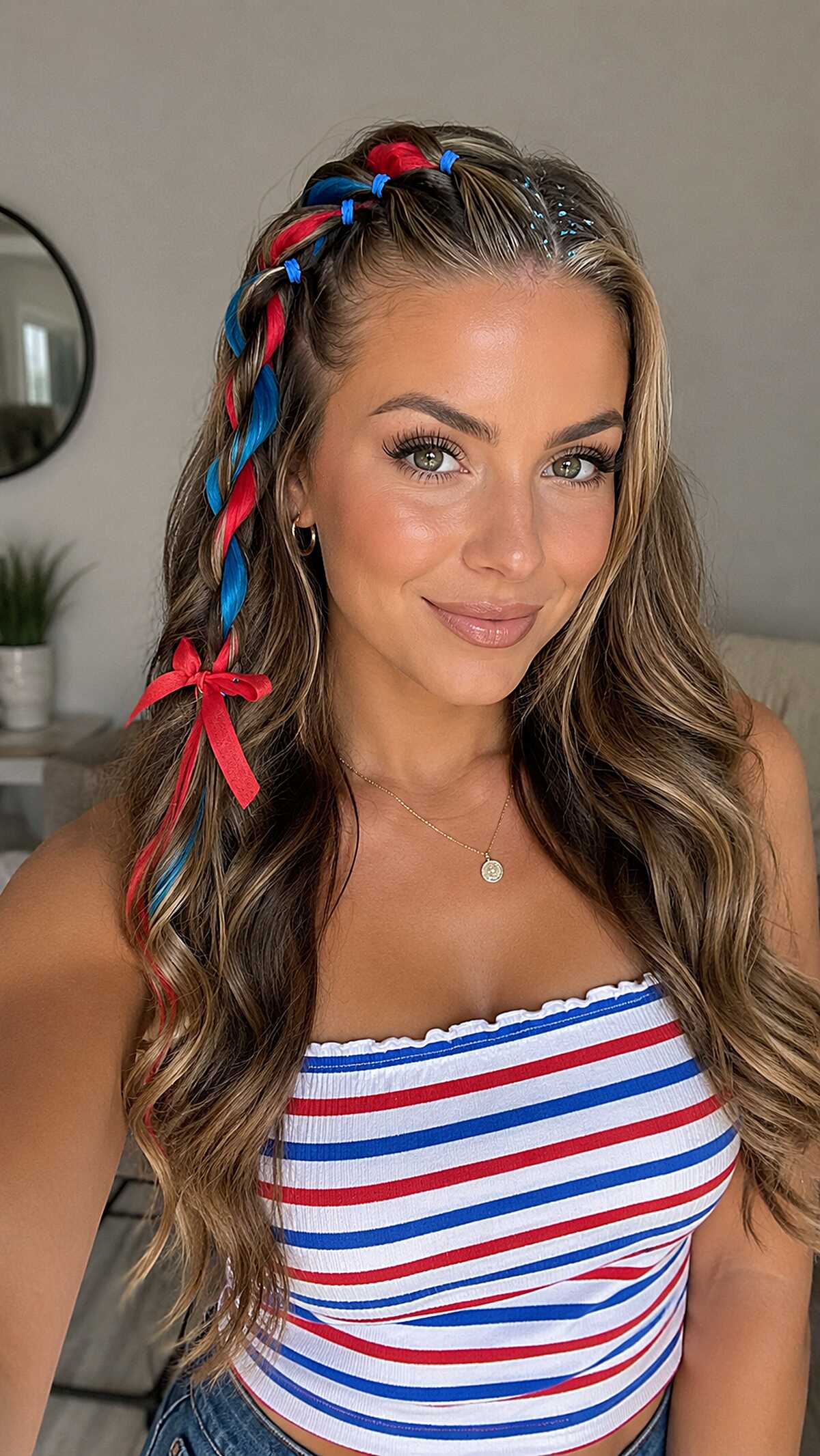 Side Accent Braid with Red and Blue Ribbon Weave
