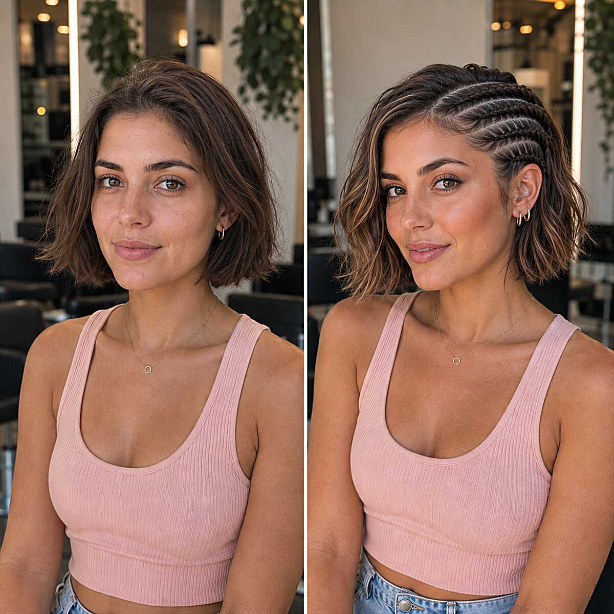 Before and after bob with side cornrow braids added