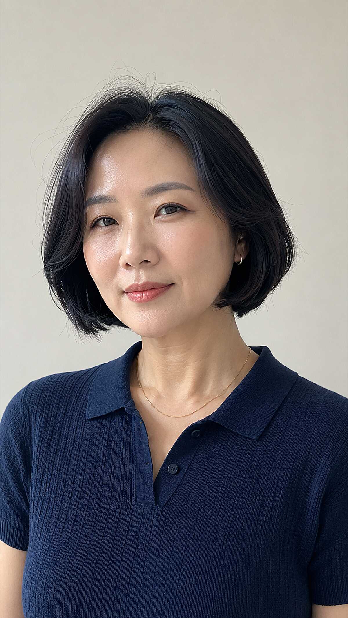 Side-Parted Dark Bob with Inward-Curving Ends