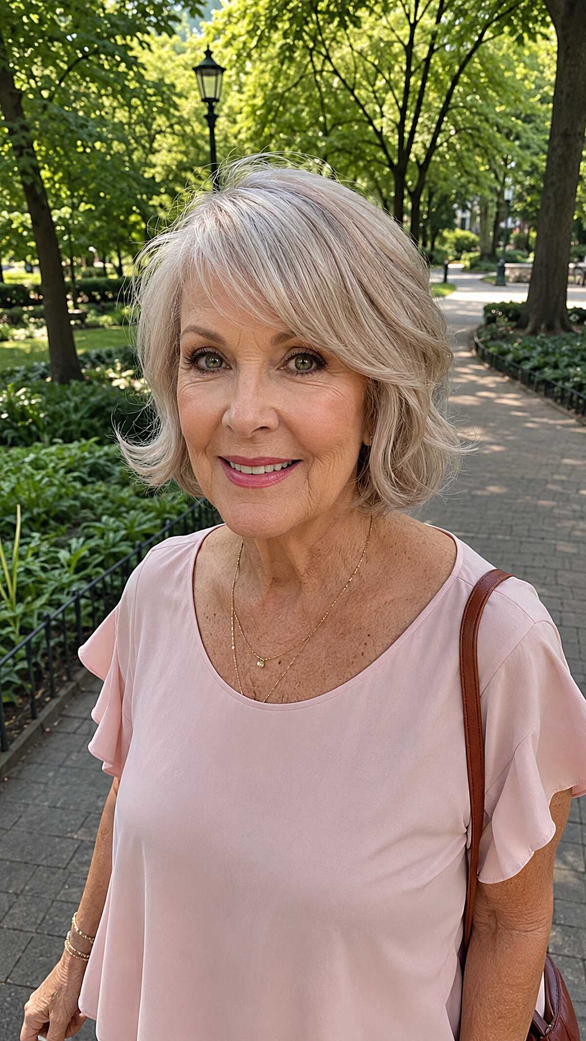 Silver chin-length layered bob with tousled soft ends